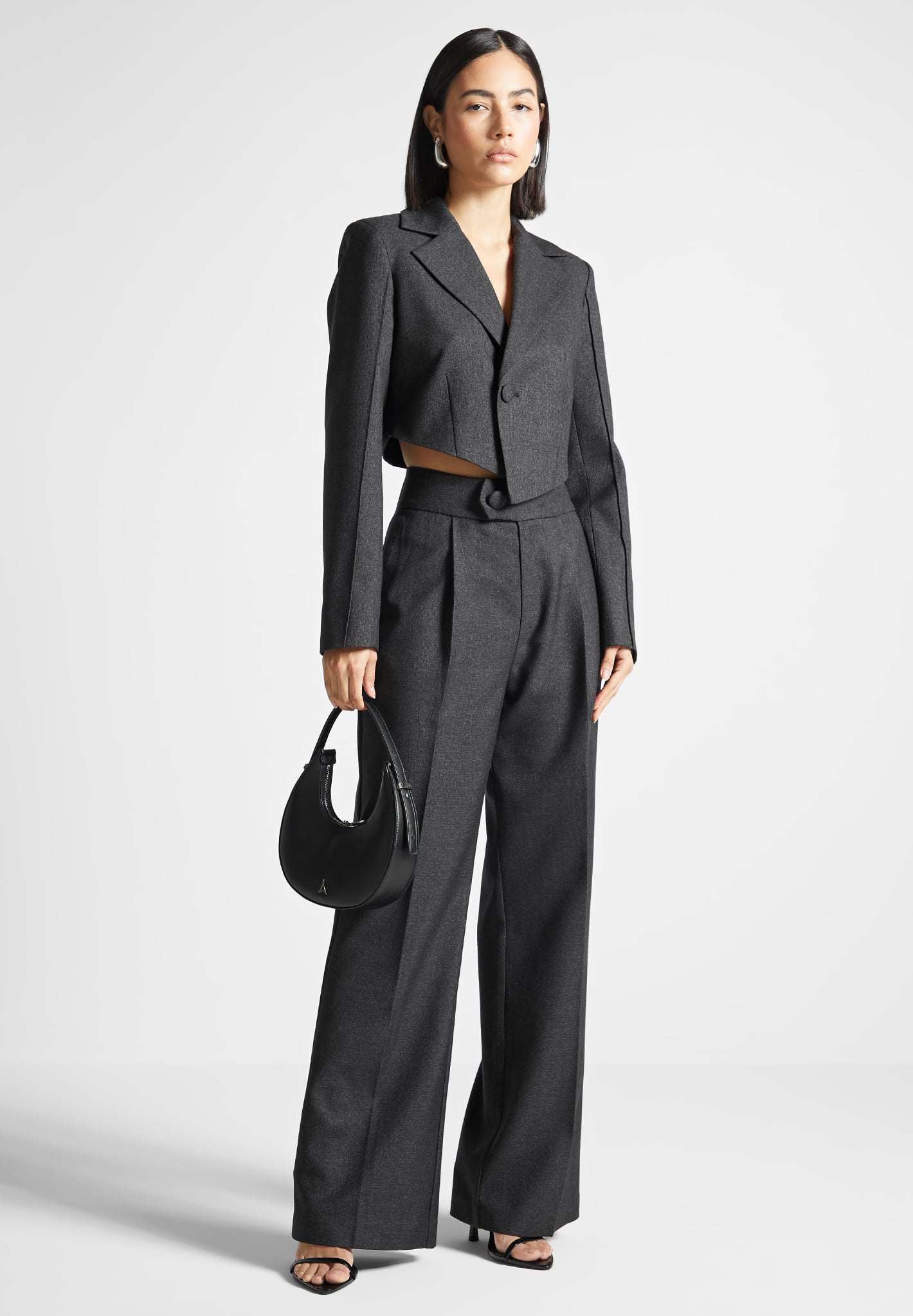 High Waisted Tailored Trousers - Wide Leg & Pleated | Elsa Dark Grey