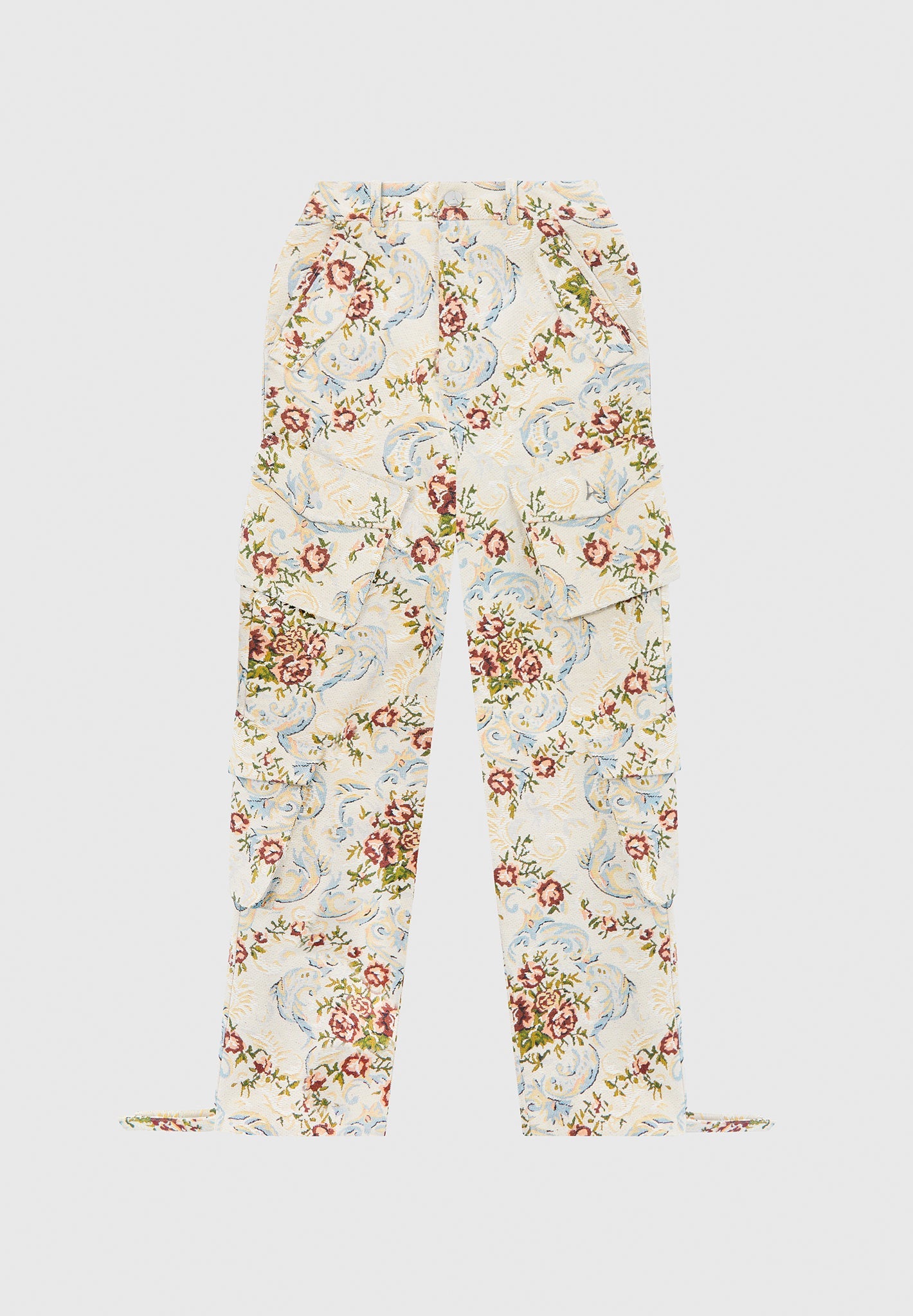 Floral Jacquard High Waisted Cargo Pants with 3D Pockets | Anne