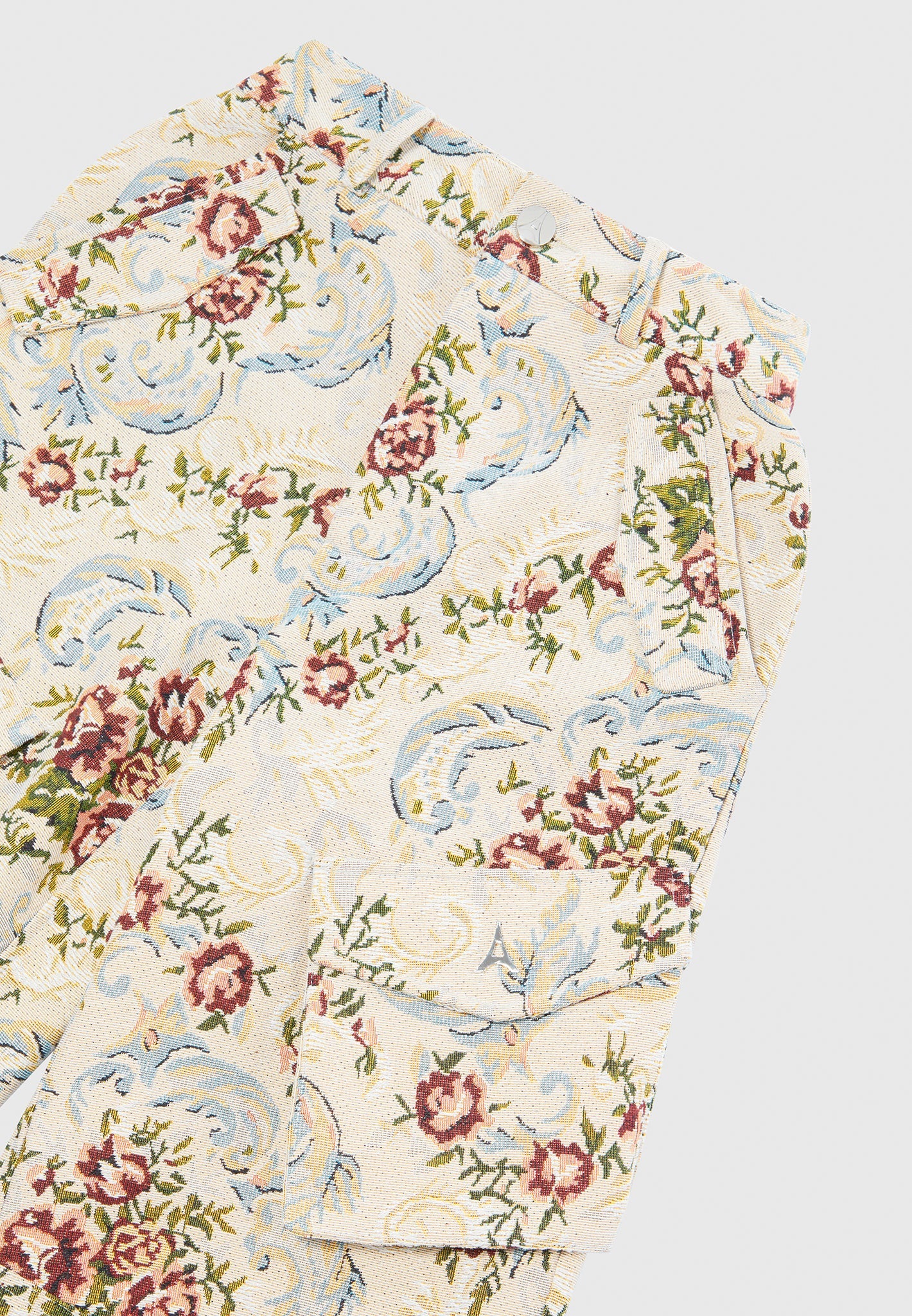 Floral Jacquard High Waisted Cargo Pants with 3D Pockets | Anne