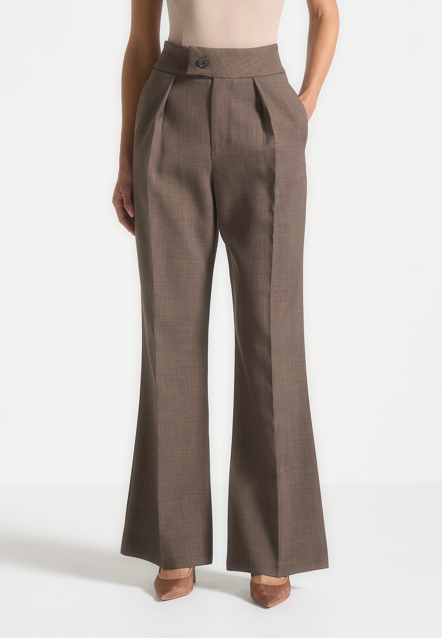 High Waisted Tailored Trousers for Women - Wide Leg & Pleat Detail | Elsa