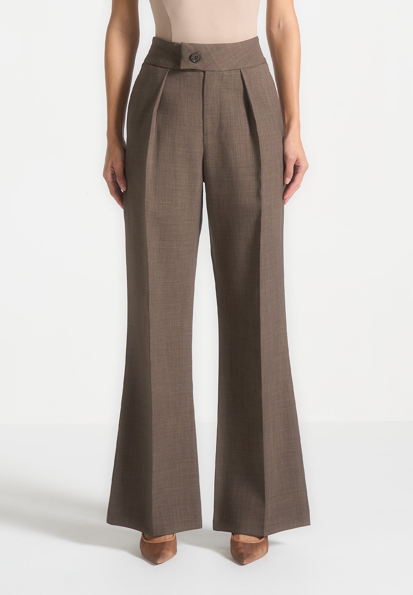 High Waisted Tailored Trousers for Women - Wide Leg & Pleat Detail | Elsa