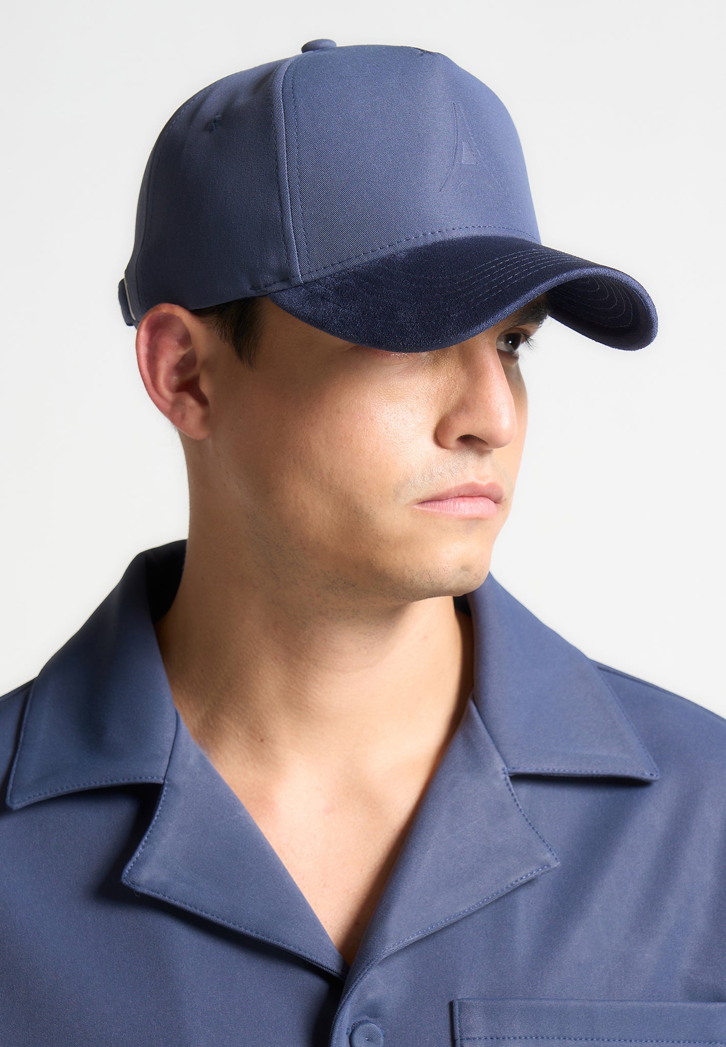 Embossed Eiffel Baseball Cap with Suede Visor | Navy