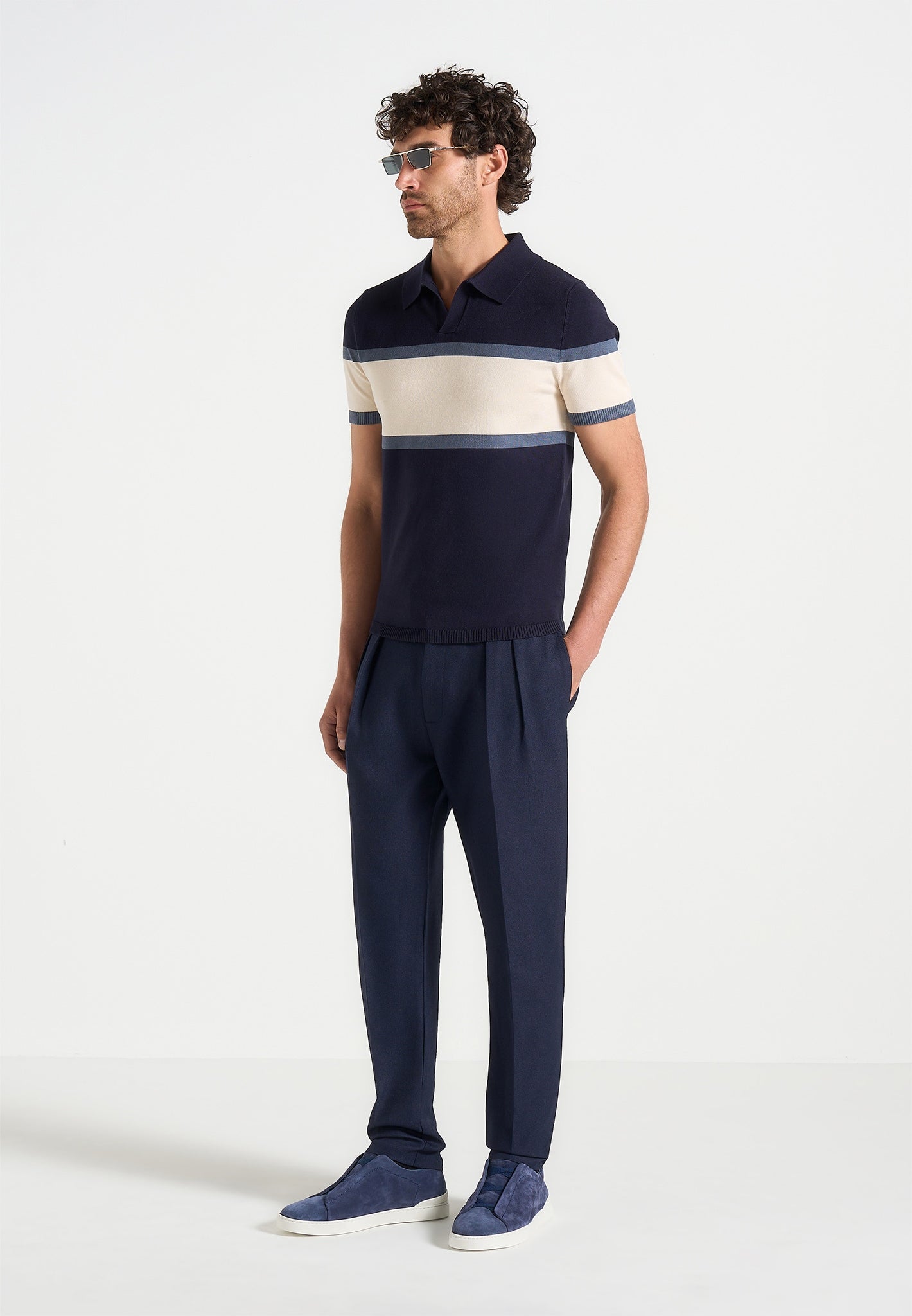 Color Block Polo Shirt for Men - Navy & White Stripe | Enzo