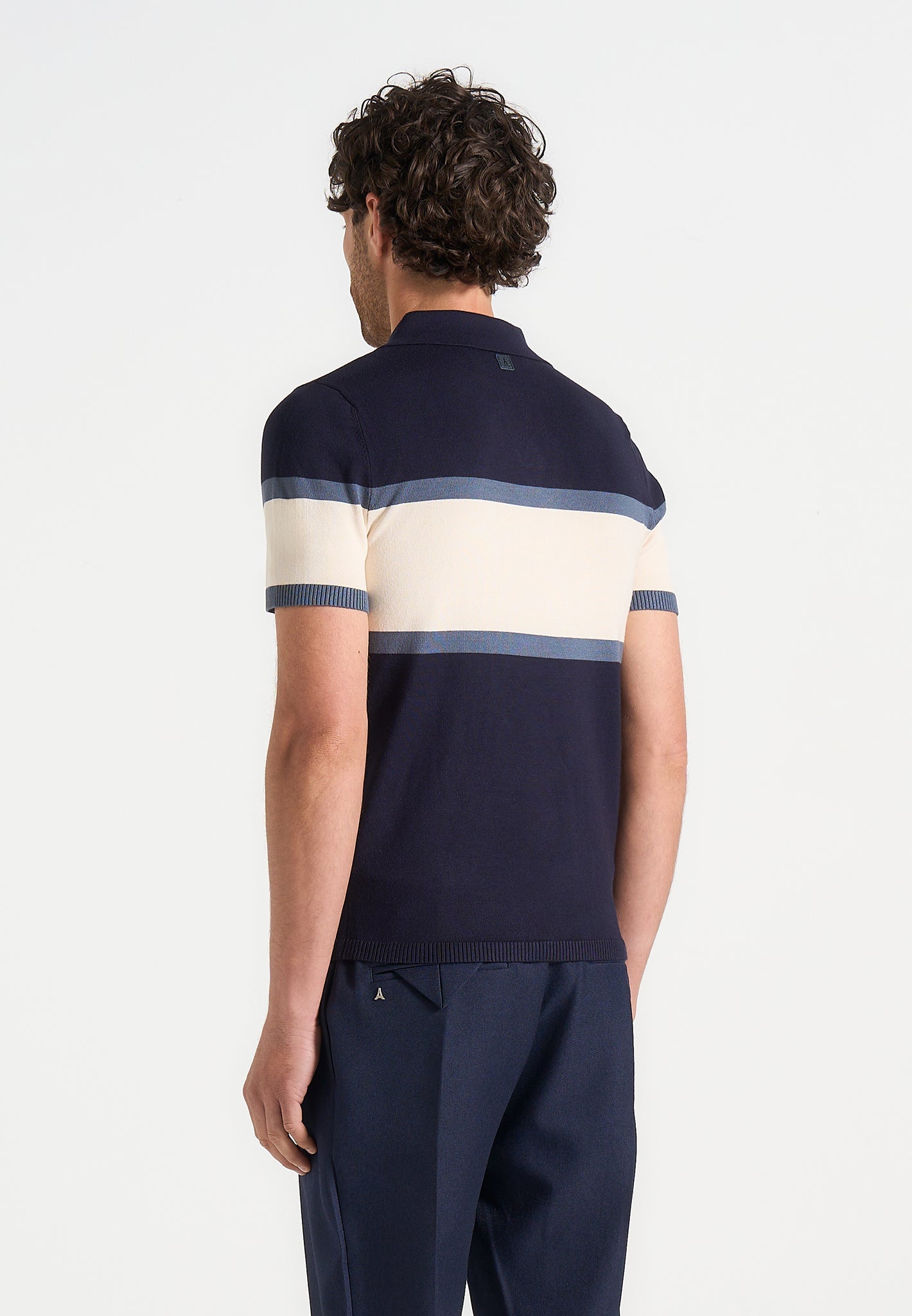Color Block Polo Shirt for Men - Navy & White Stripe | Enzo
