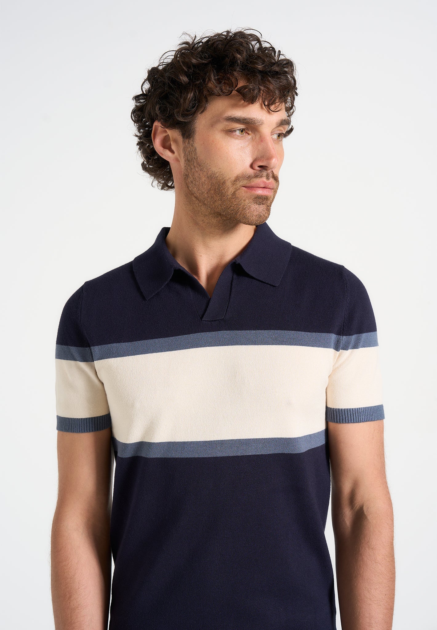 Color Block Polo Shirt for Men - Navy & White Stripe | Enzo