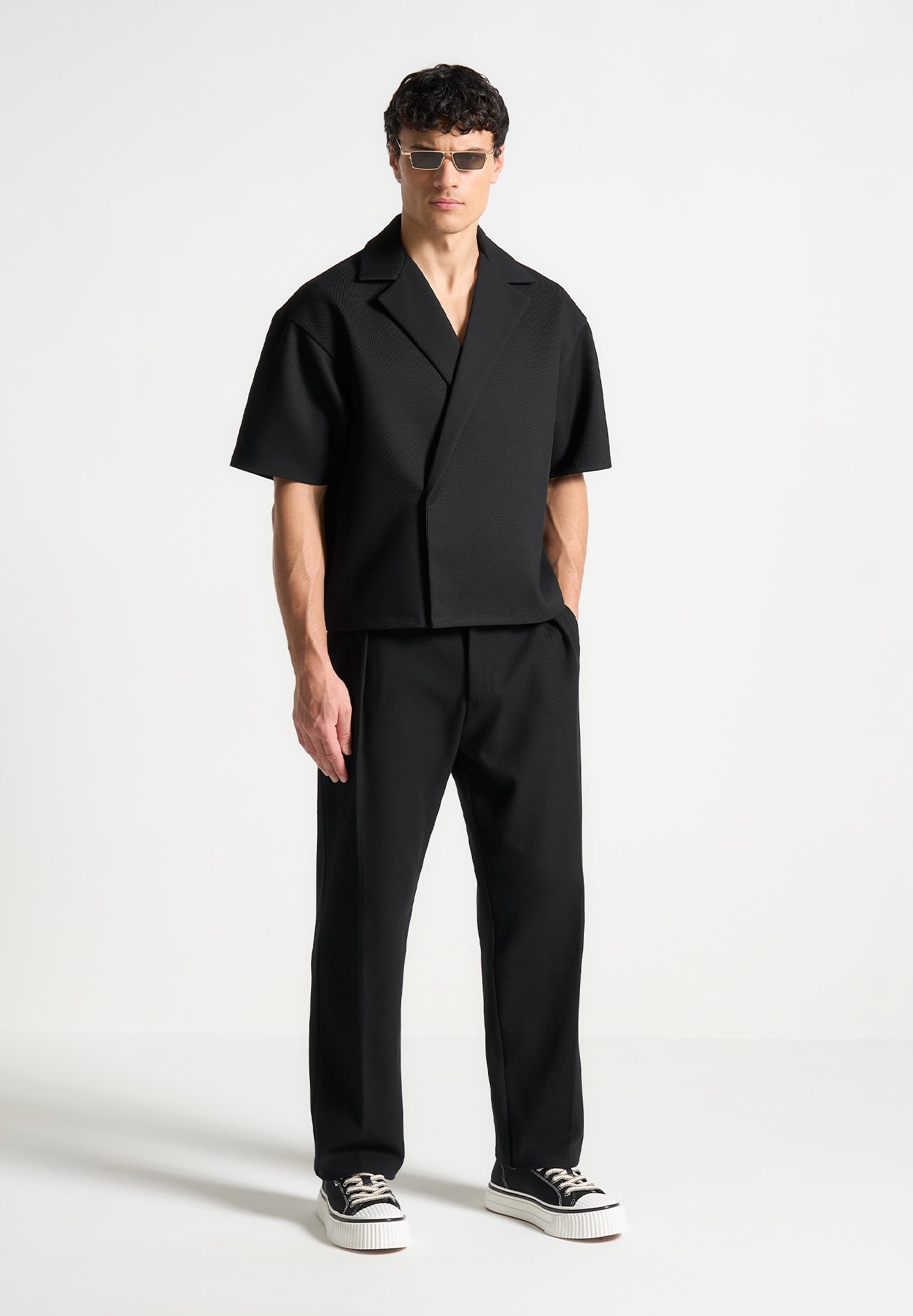 Boxy Twill Double Breasted Shirt - Relaxed Fit & Open Collar | Abel