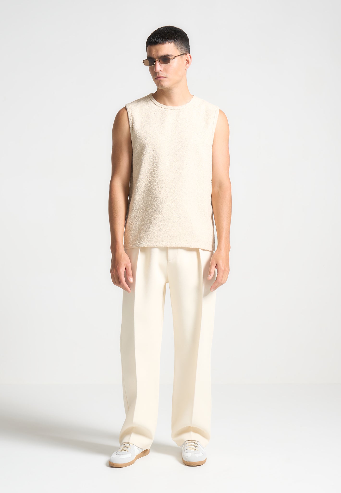 Cream Boucle Boxy Vest with Eiffel Embroidery | Fabien