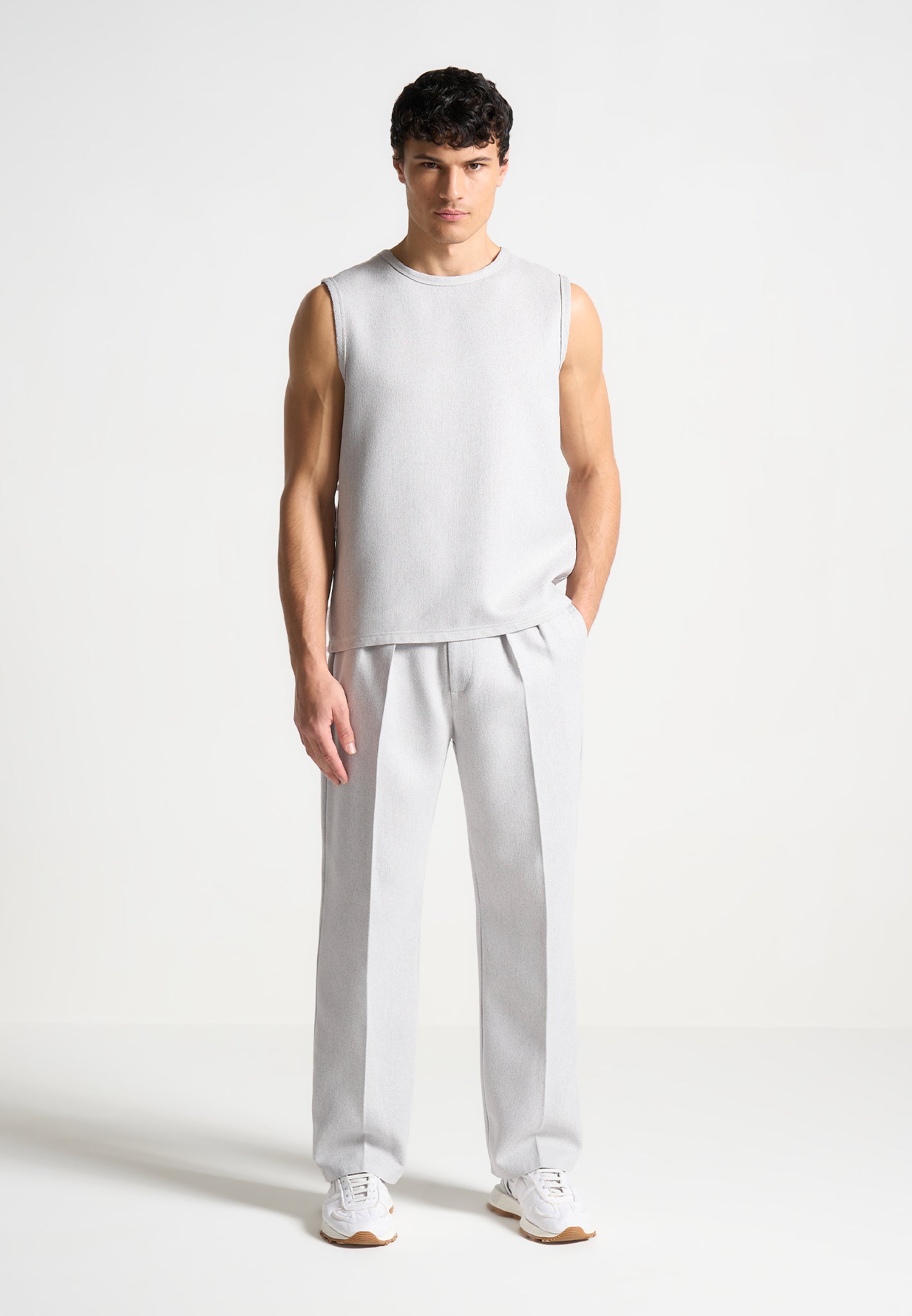 Textured Grey Vest with Relaxed Fit & Eiffel Embroidery | Fabien