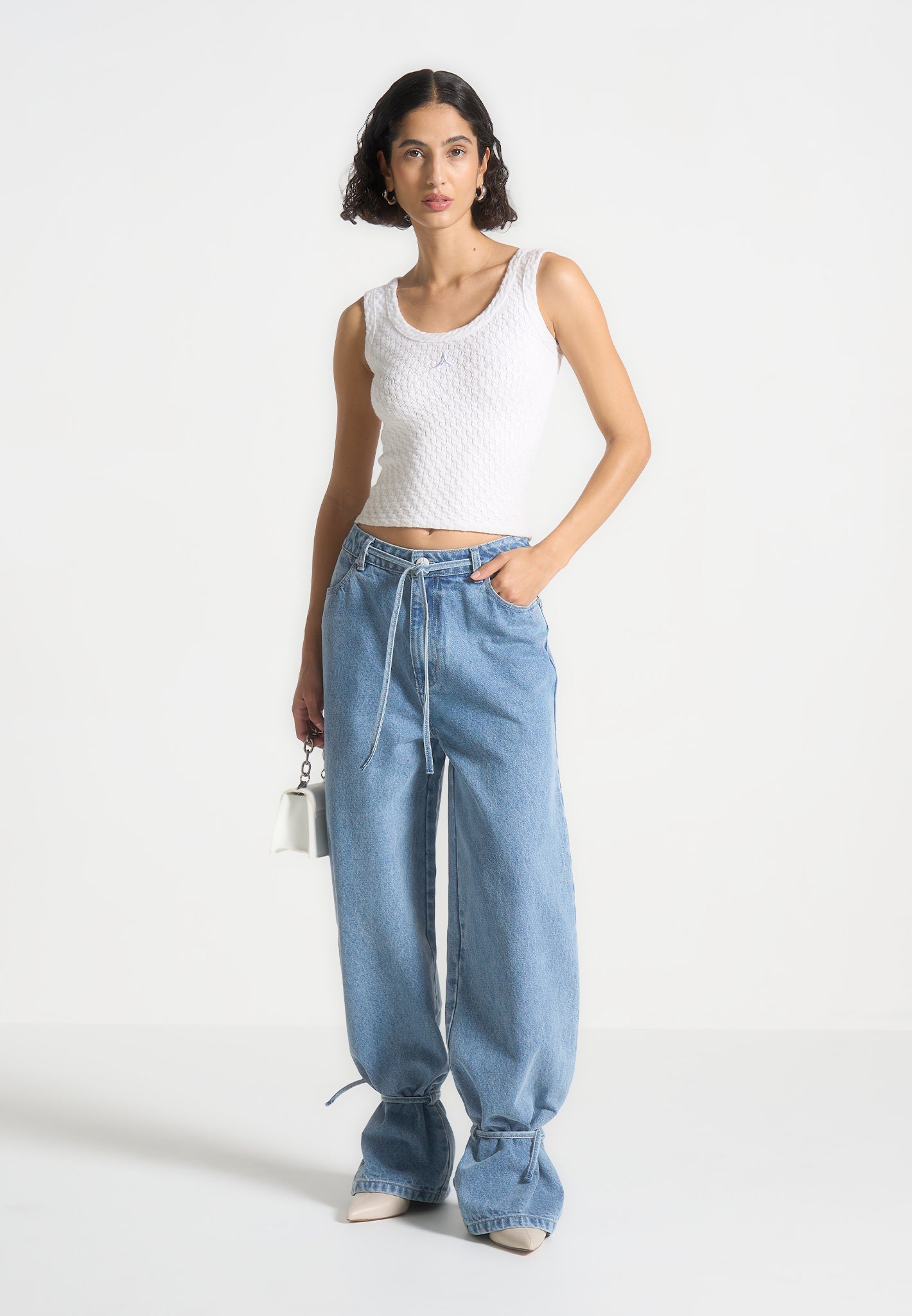 Wide Leg Mid Rise Jeans with Tie Waist | Faye Denim