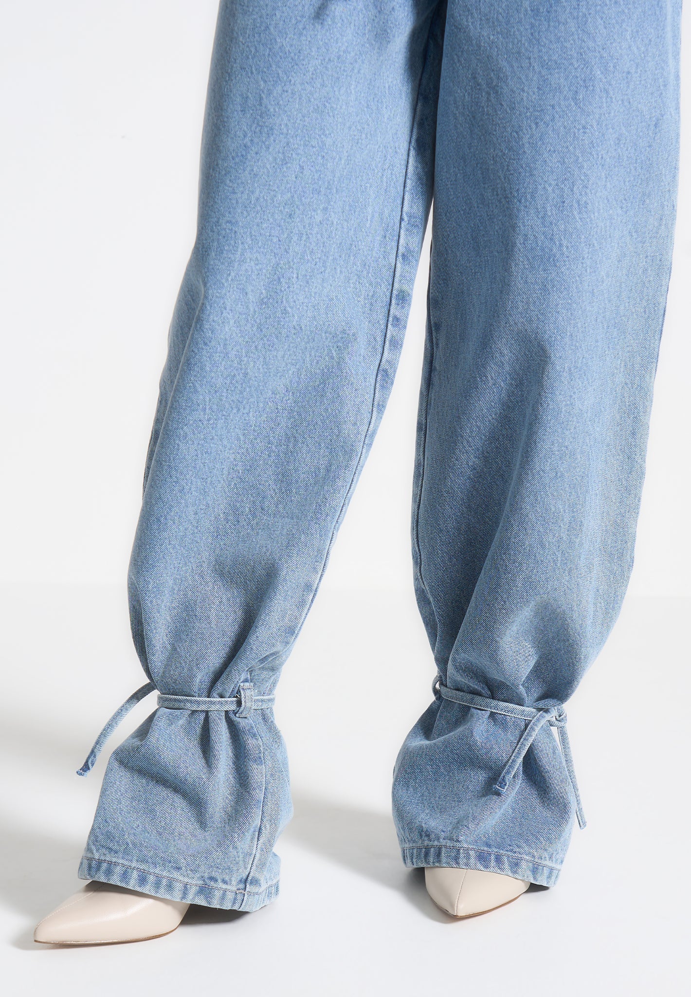 Wide Leg Mid Rise Jeans with Tie Waist | Faye Denim