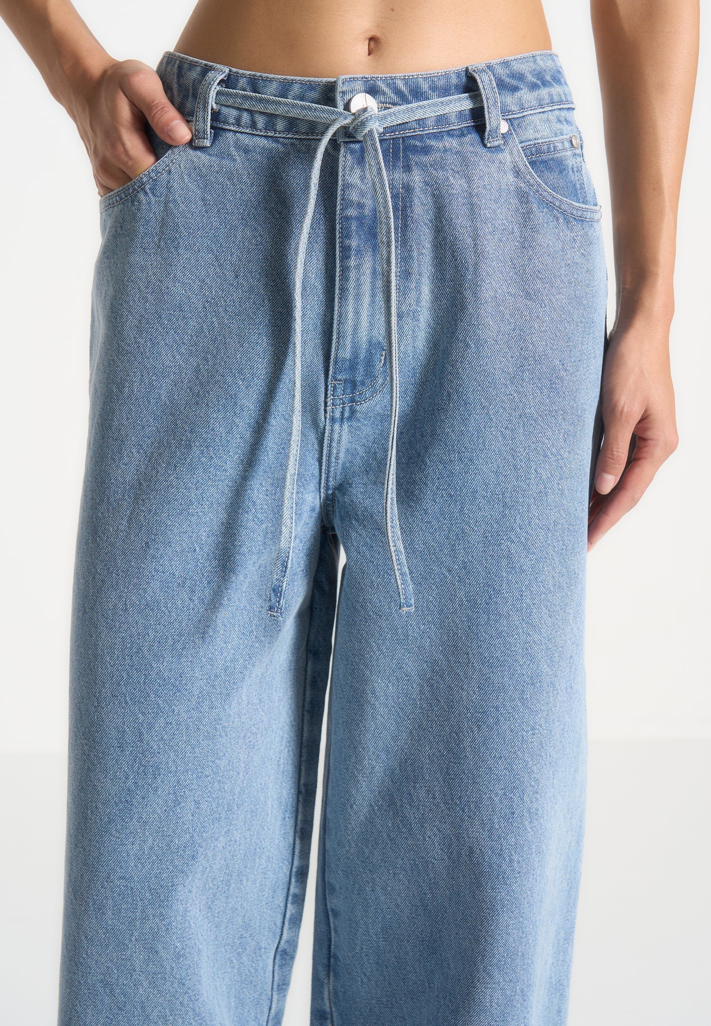 Wide Leg Mid Rise Jeans with Tie Waist | Faye Denim