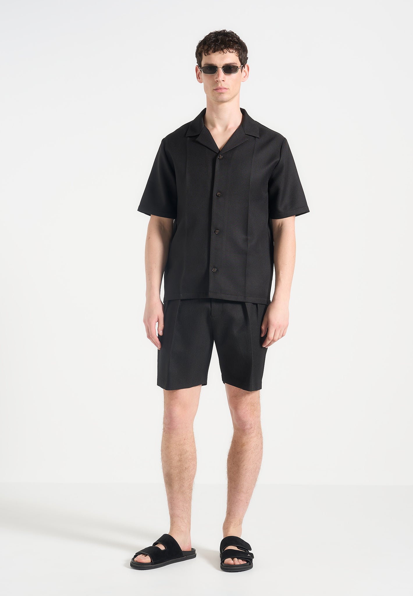 Tailored Shirt with Pressed Crease & Cuban Collar | Felix Black