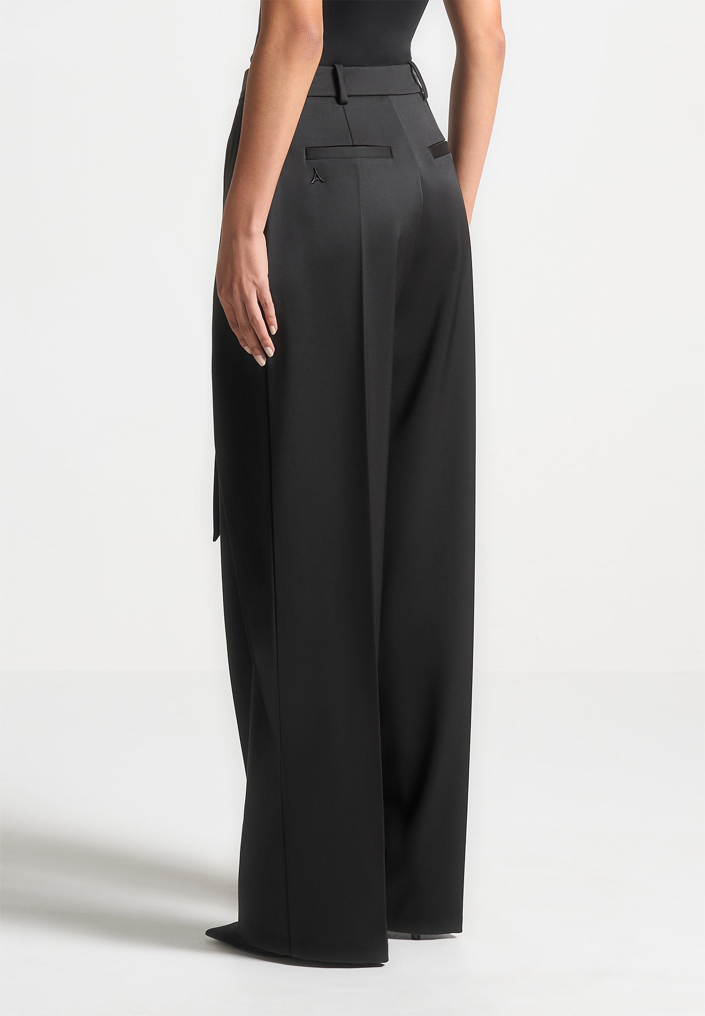 Black Foldover Trousers with D-Ring Belt & Adjustable Waist | Manière De Voir