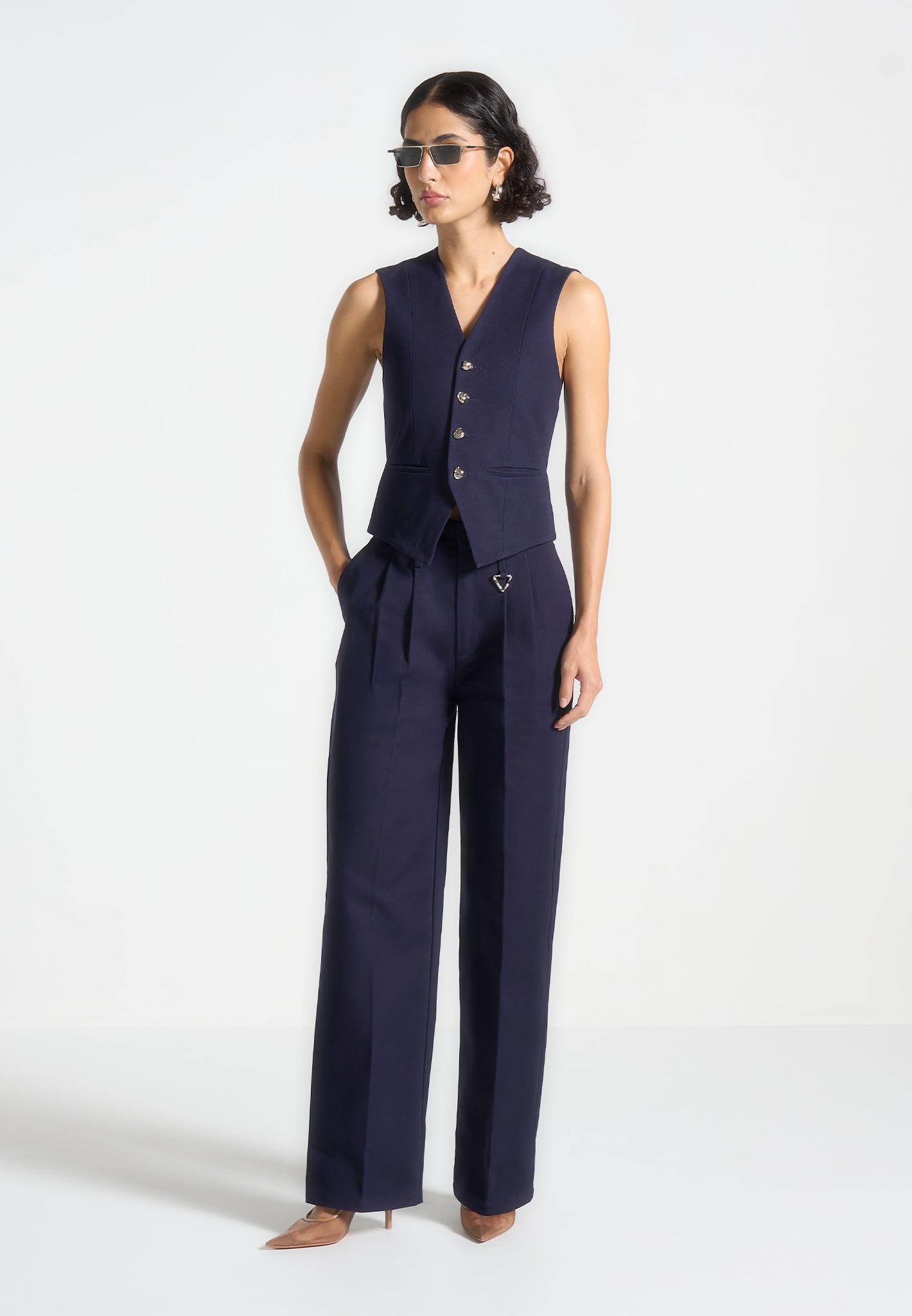 Creased Gabardine Trousers with Pleat Detailing & High Waist | Gabrielle