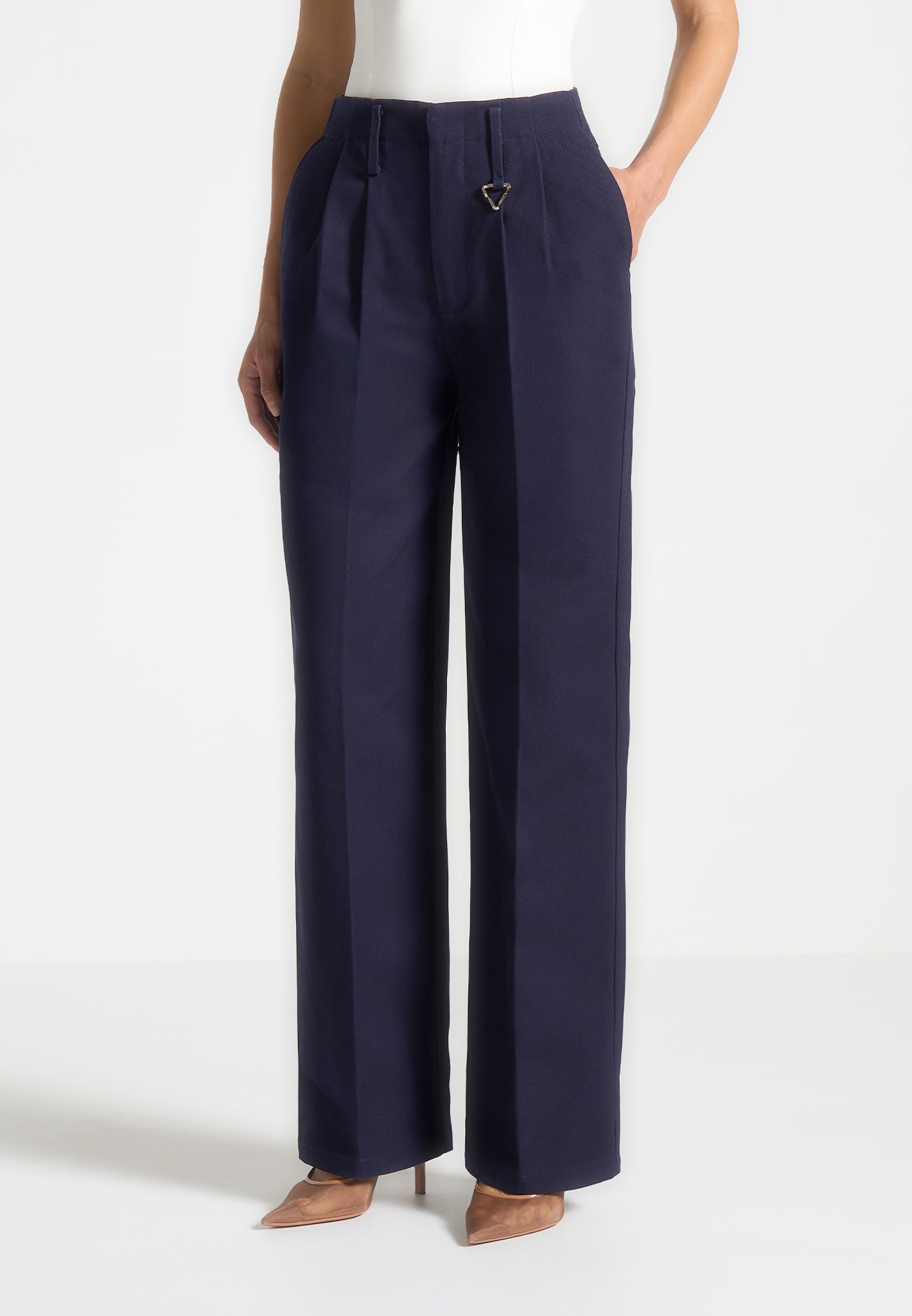 Creased Gabardine Trousers with Pleat Detailing & High Waist | Gabrielle