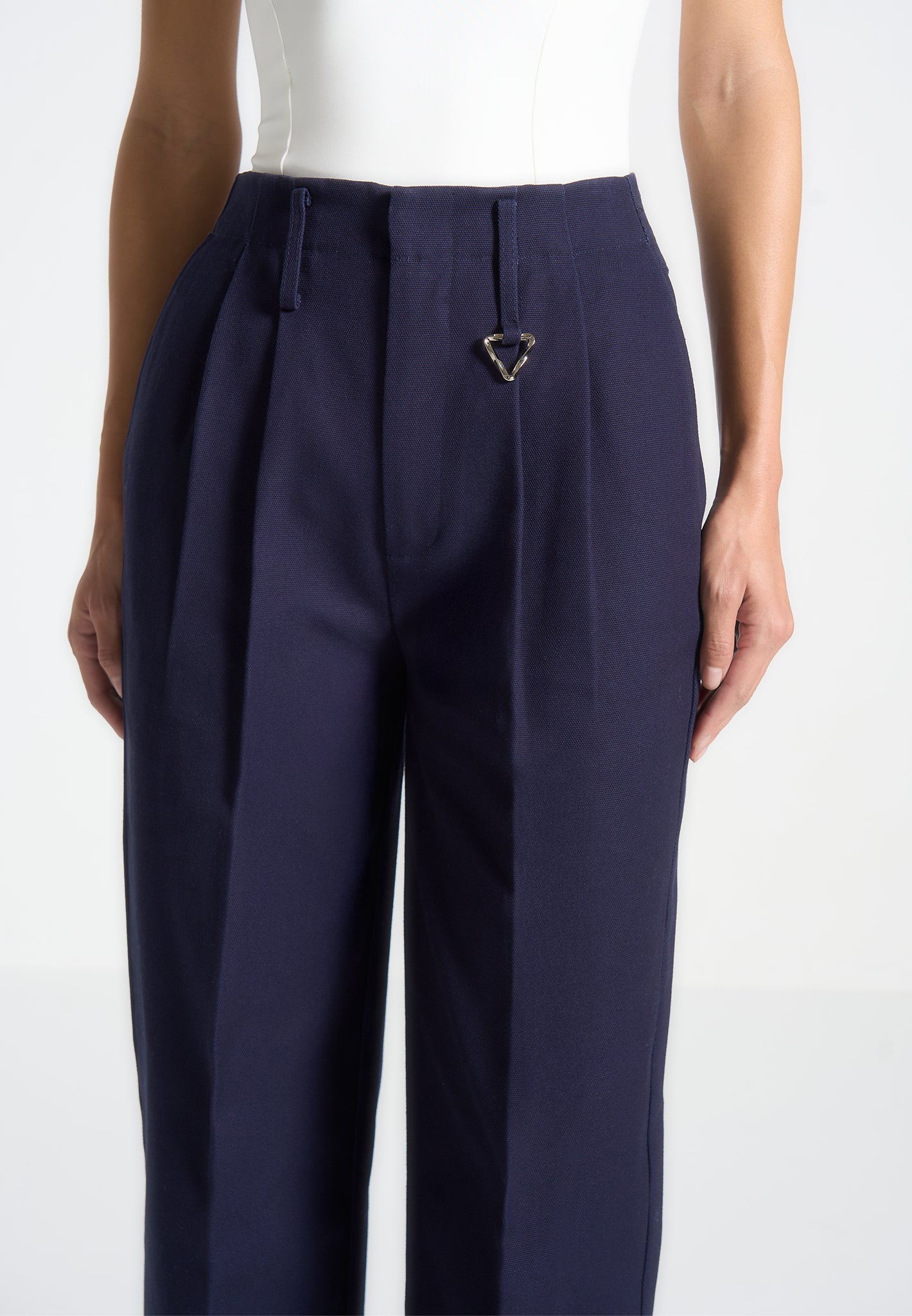 Creased Gabardine Trousers with Pleat Detailing & High Waist | Gabrielle