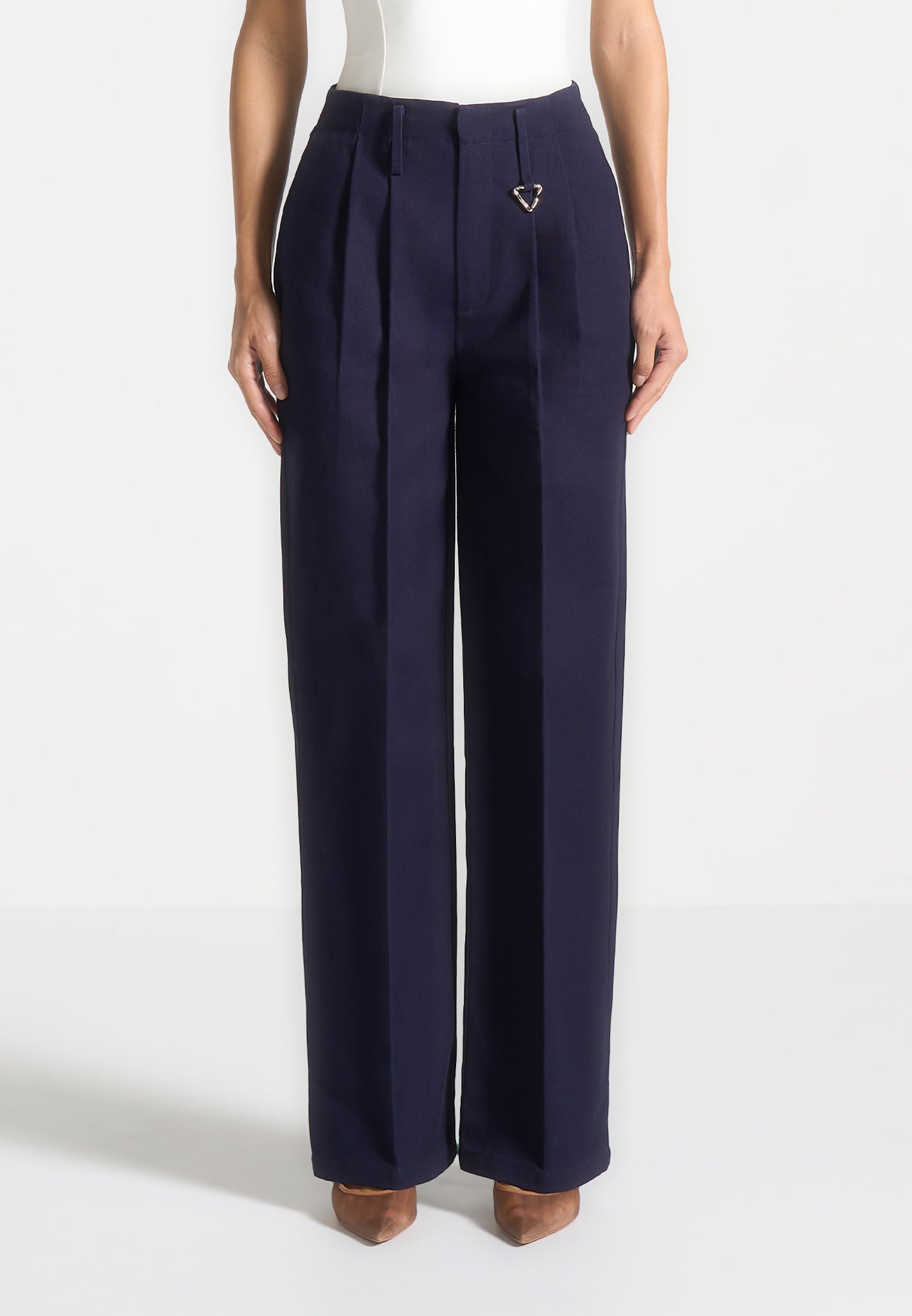 Creased Gabardine Trousers with Pleat Detailing & High Waist | Gabrielle