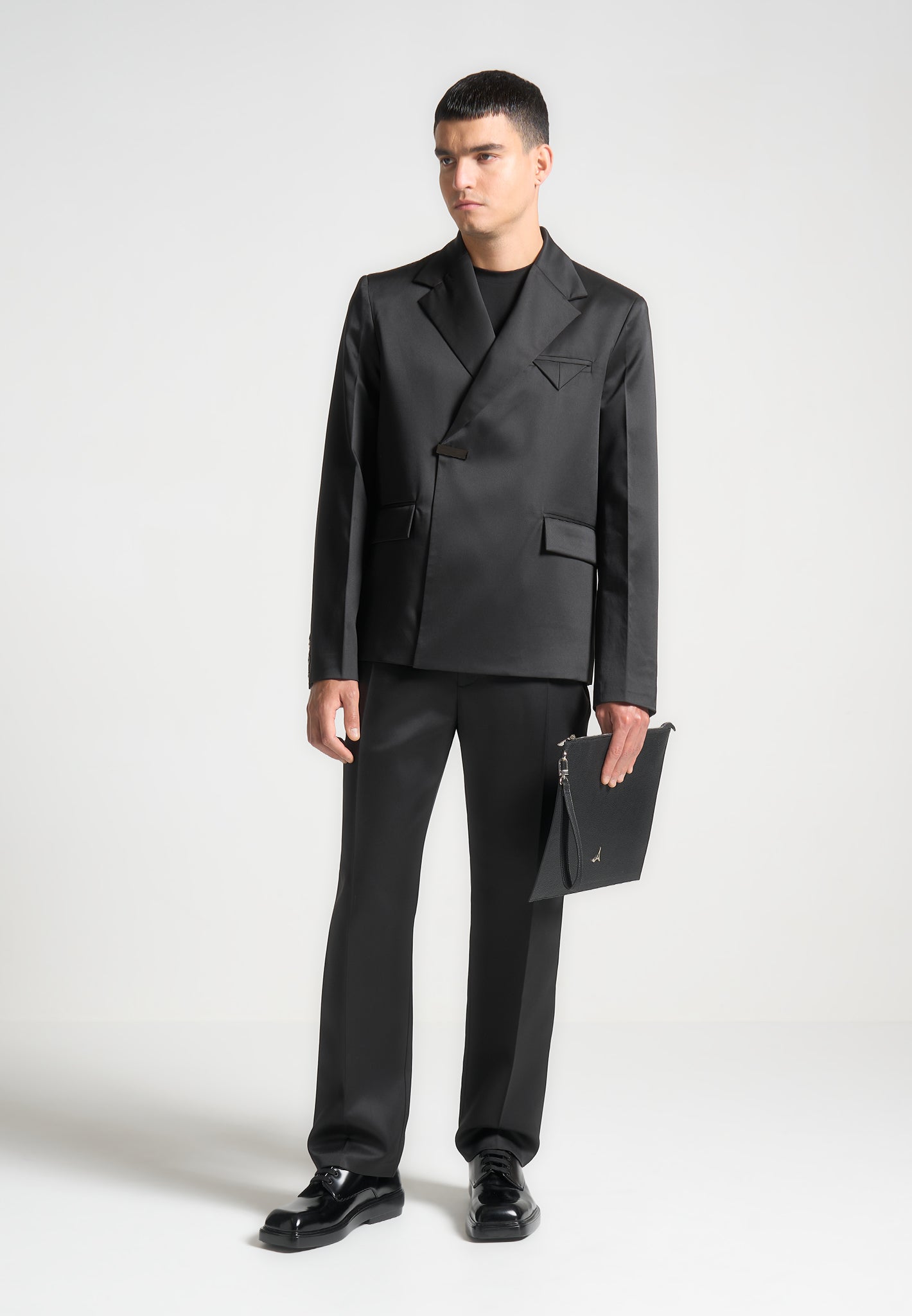 Double Breasted Satin Blazer for Men | Gaston Black Formal Jacket
