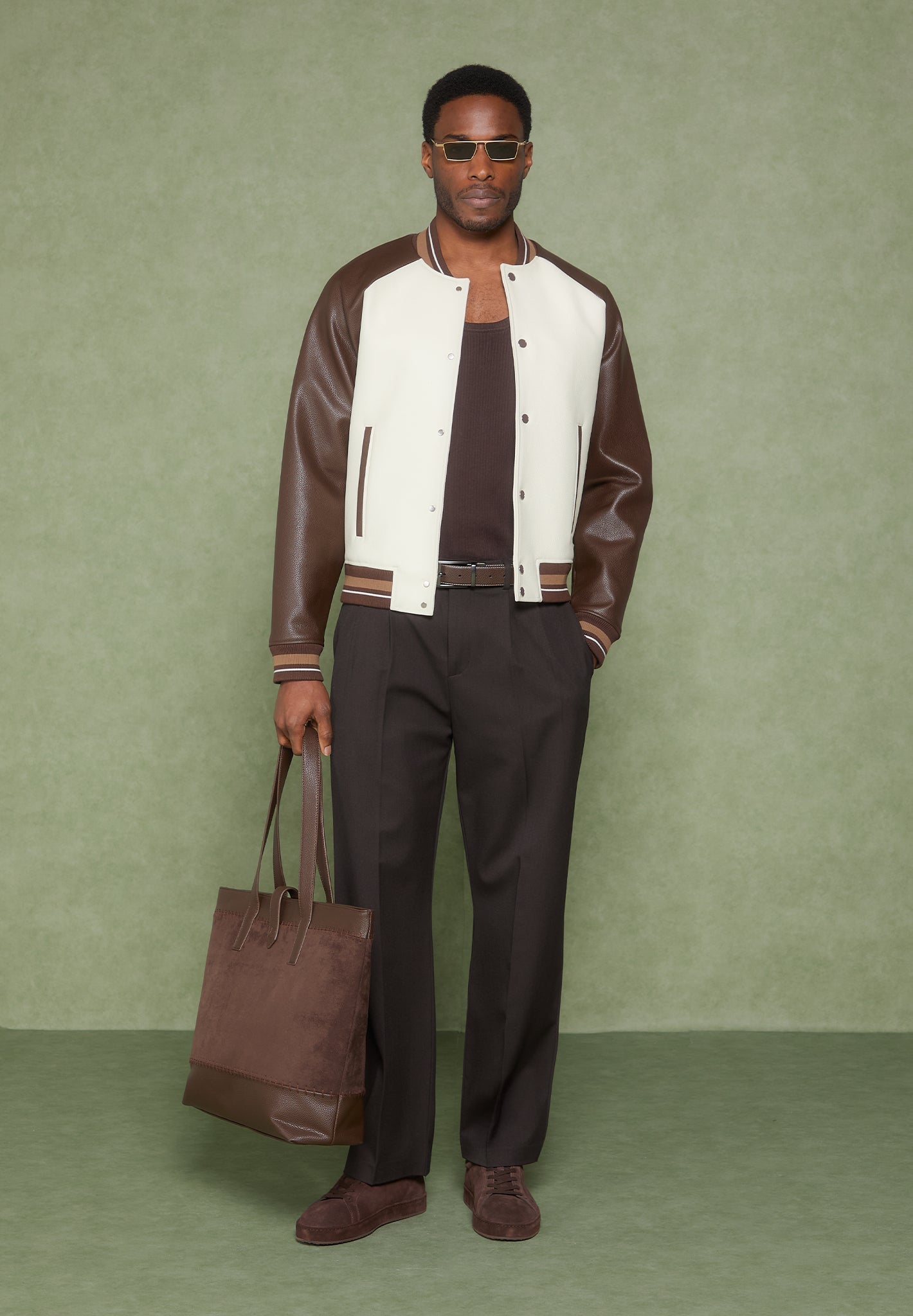 Vegan Leather Bomber Jacket with Contrast Sleeves | Manière De Voir
