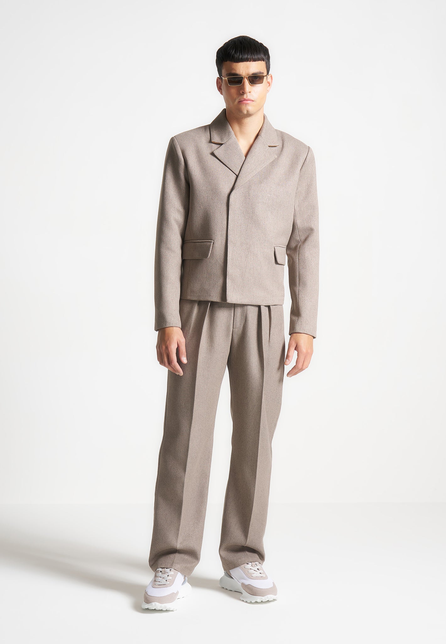 Double Breasted Cropped Blazer in Taupe | Hector