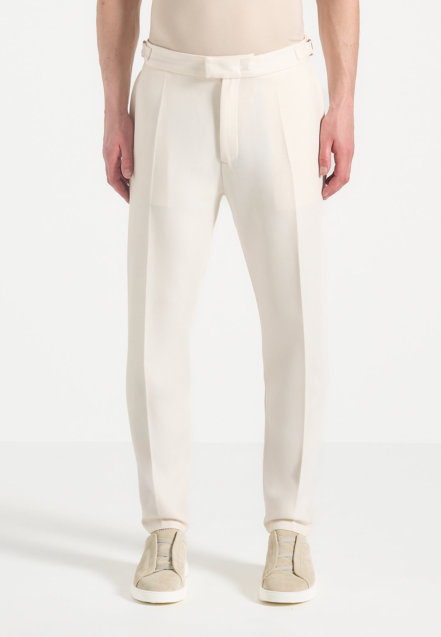 Slim Fit Tailored Trousers with Side Adjusters & Pressed Creases | Hubert
