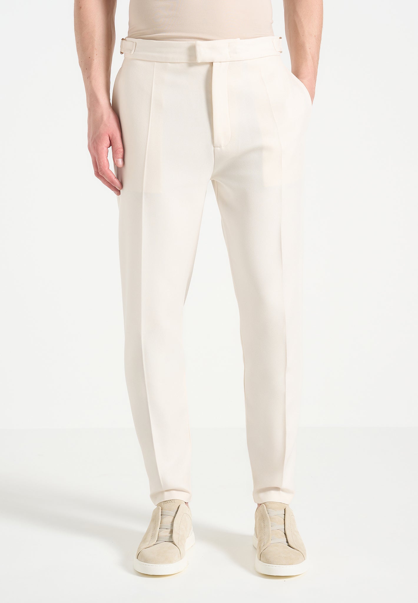 Slim Fit Tailored Trousers with Side Adjusters & Pressed Creases | Hubert