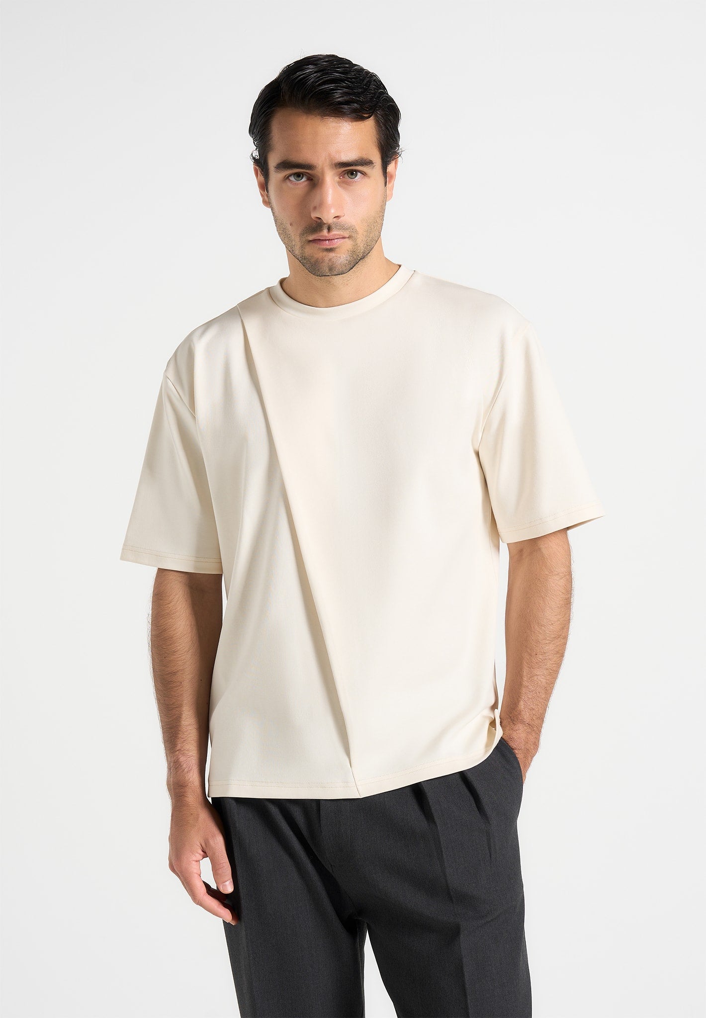 Relaxed Fit Pleated T-Shirt for Men | Hugo - Cream