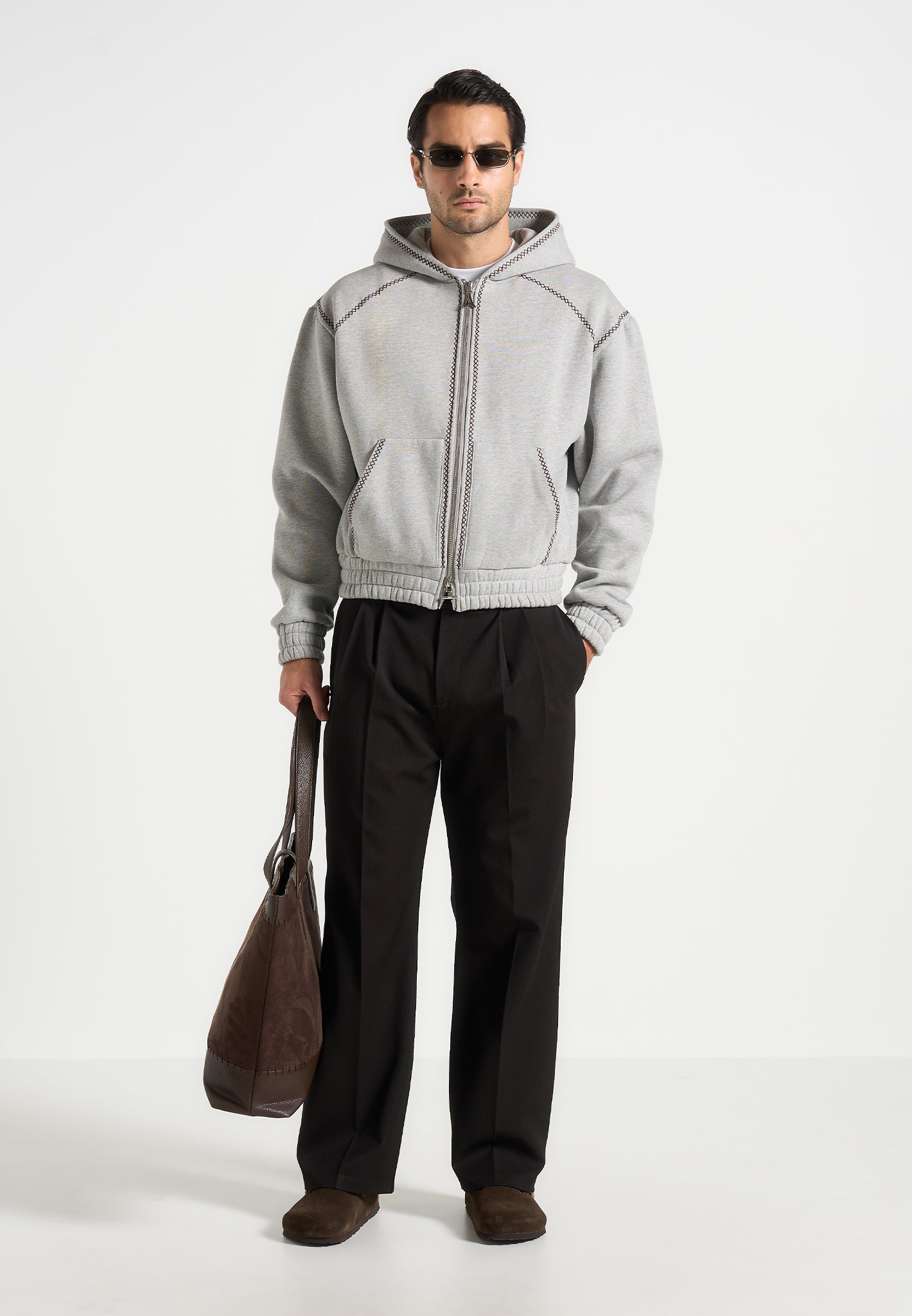 Whipstitch Zip Hoodie - Relaxed Fit Heavyweight Cotton | Ivan