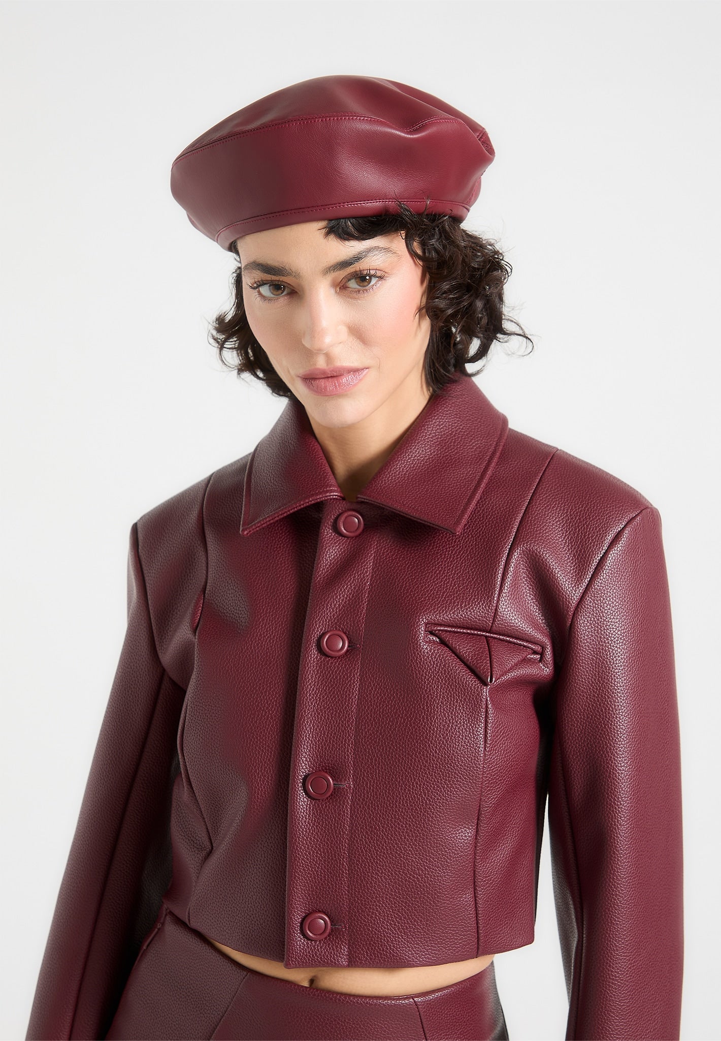 Vegan Leather Beret with Adjustable Bungee | Wine Red | Manière De Voir