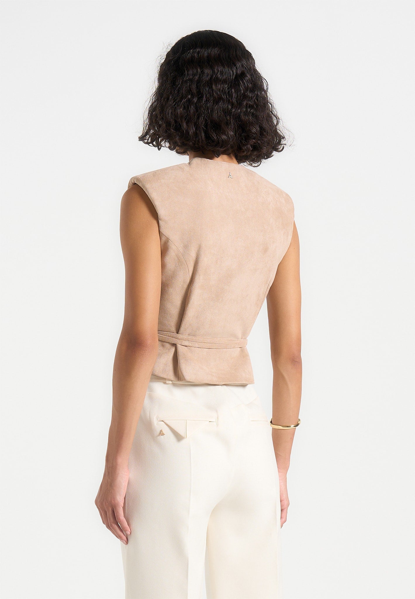 Faux Suede Wrap Waistcoat with Belt | Jeanne Taupe
