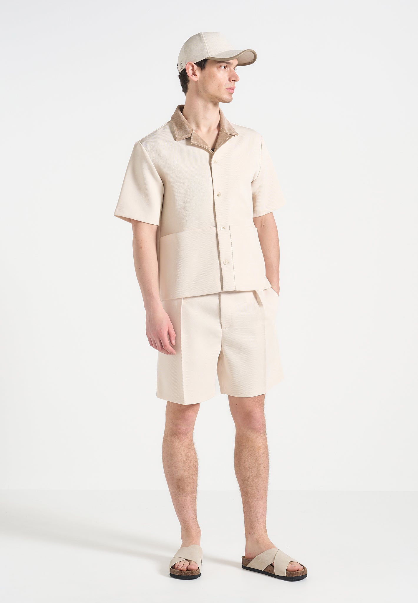 Twill Shirt with Suede Collar & Relaxed Fit | Manière De Voir