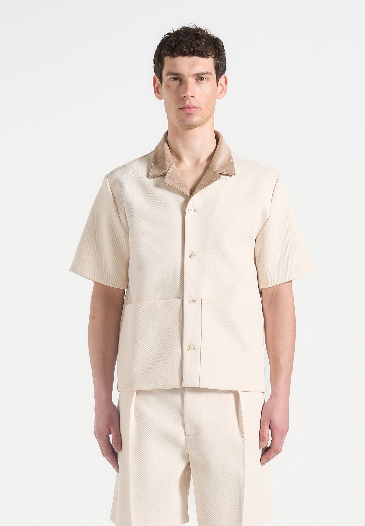 Twill Shirt with Suede Collar & Relaxed Fit | Manière De Voir