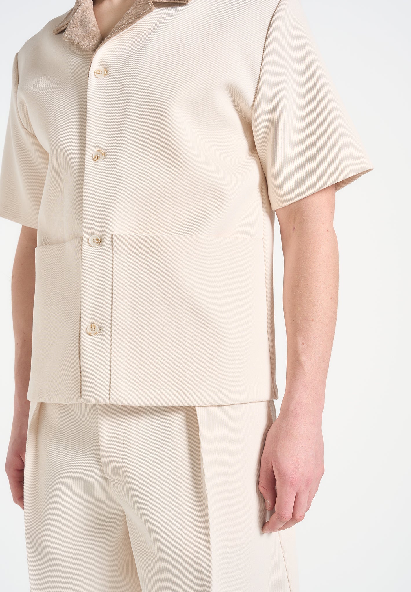 Twill Shirt with Suede Collar & Relaxed Fit | Manière De Voir