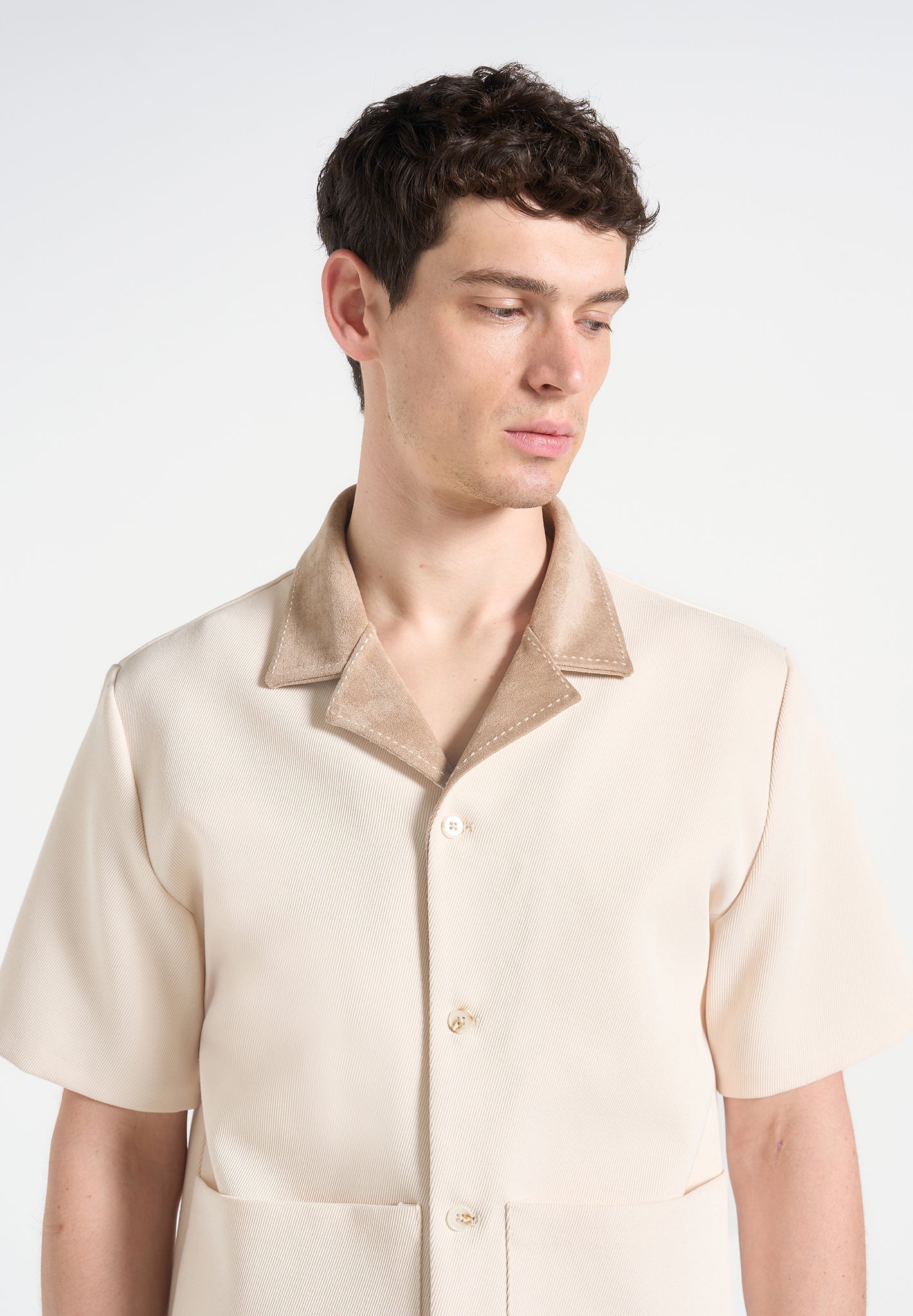 Twill Shirt with Suede Collar & Relaxed Fit | Manière De Voir