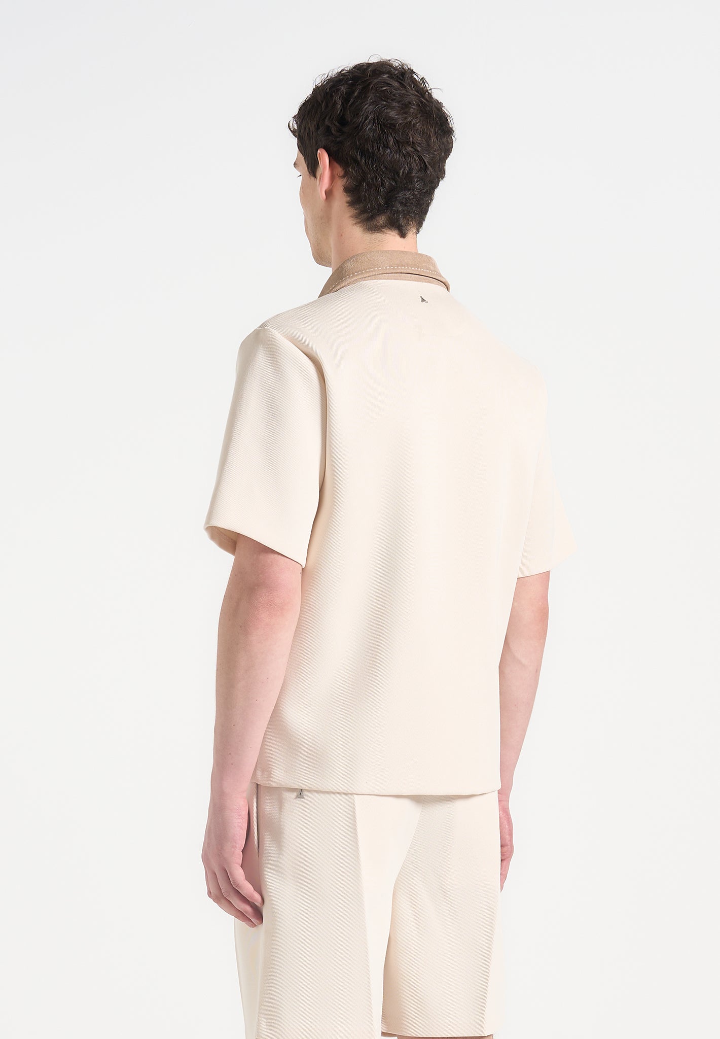 Twill Shirt with Suede Collar & Relaxed Fit | Manière De Voir