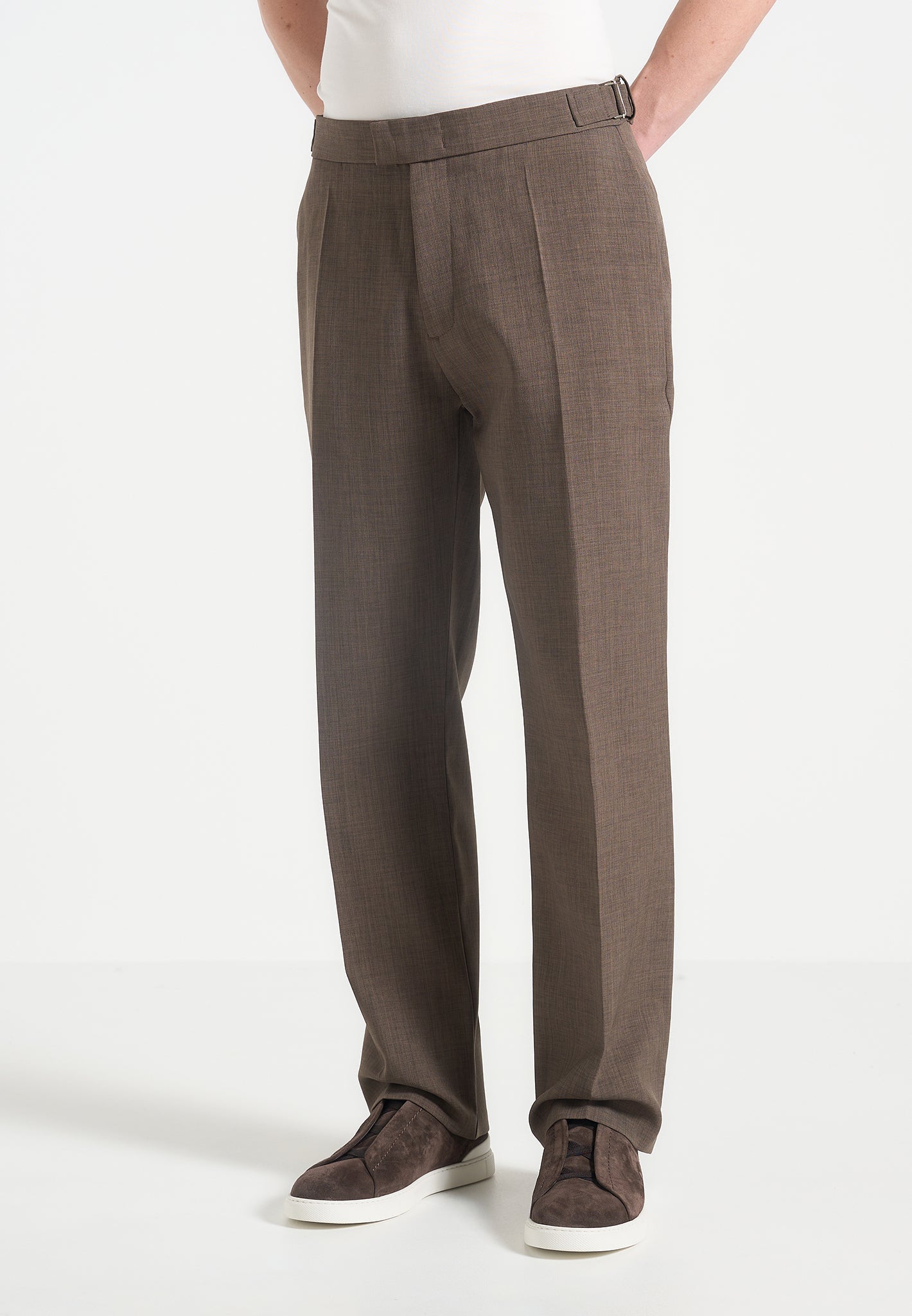 Regular Fit Hatched Tailored Trousers with Side Adjusters | Joseph
