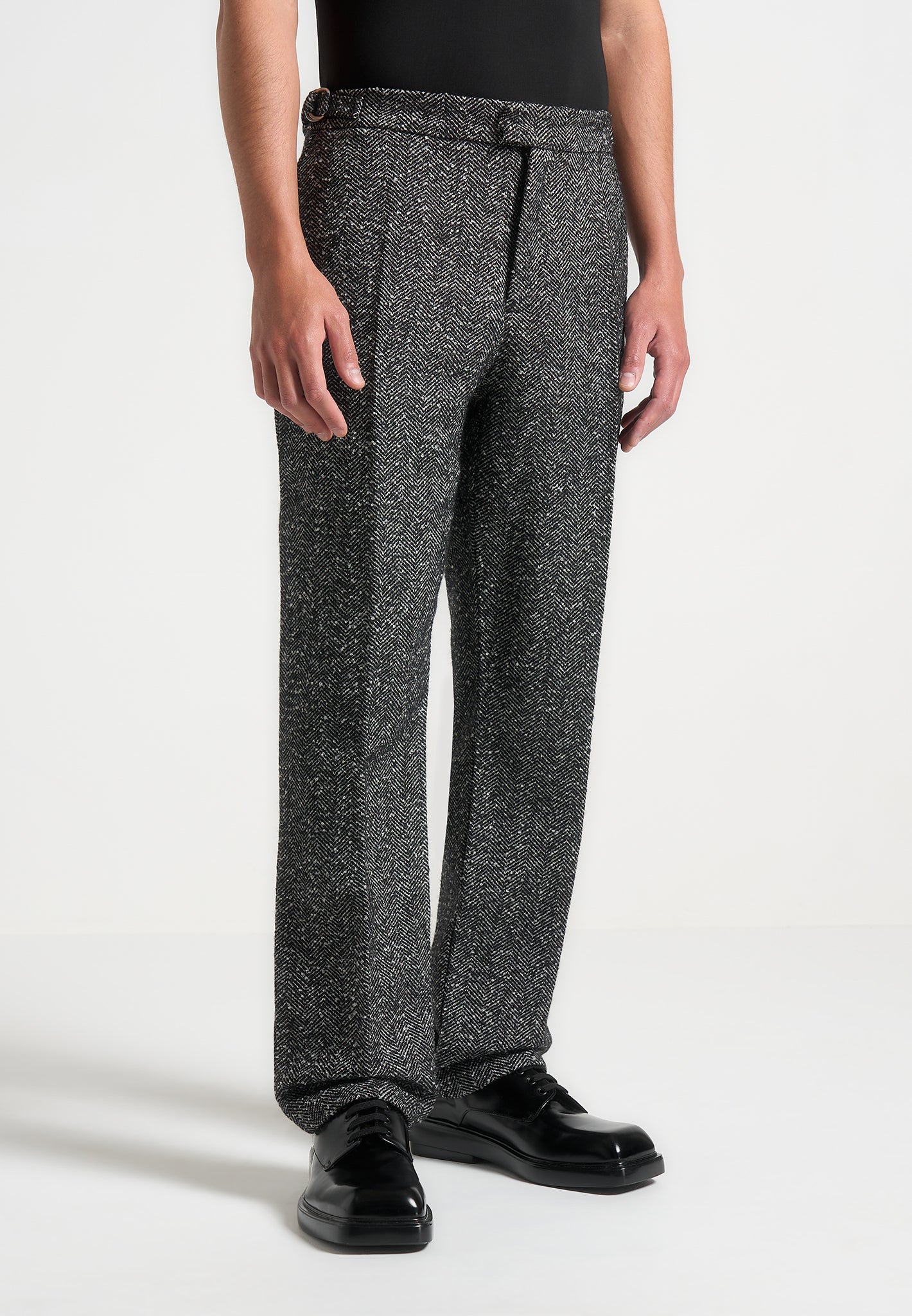 Herringbone Wool Blend Trousers - Regular Fit with Side Adjusters | Joseph