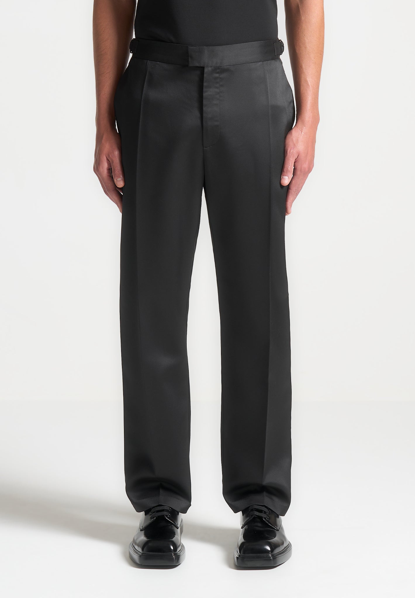 Regular Fit Satin Trousers for Men | Black Tailored Pants - Joseph