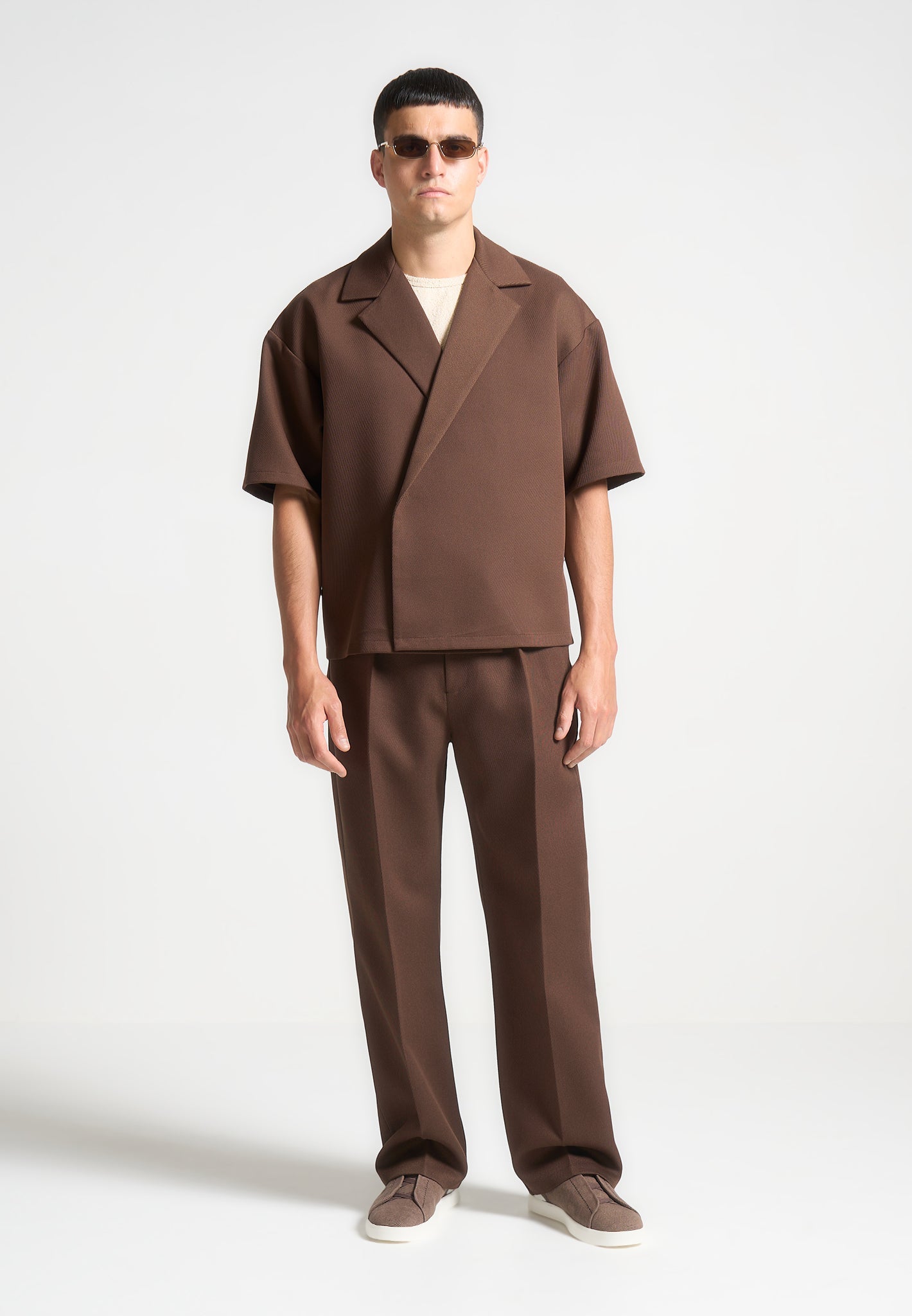 Boxy Twill Double Breasted Shirt - Relaxed Fit & Open Collar | Abel