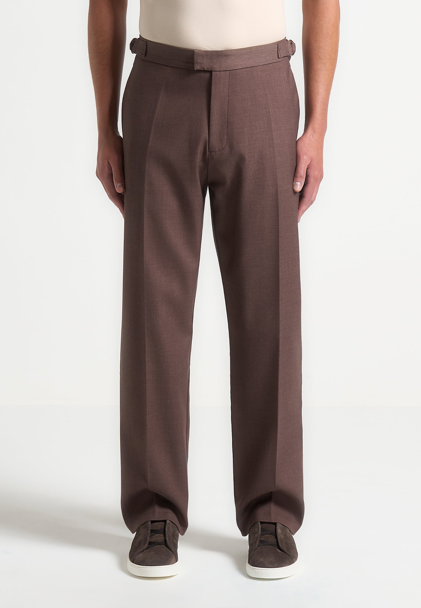 Regular Fit Twill Pleated Trousers for Men | Joseph Brown