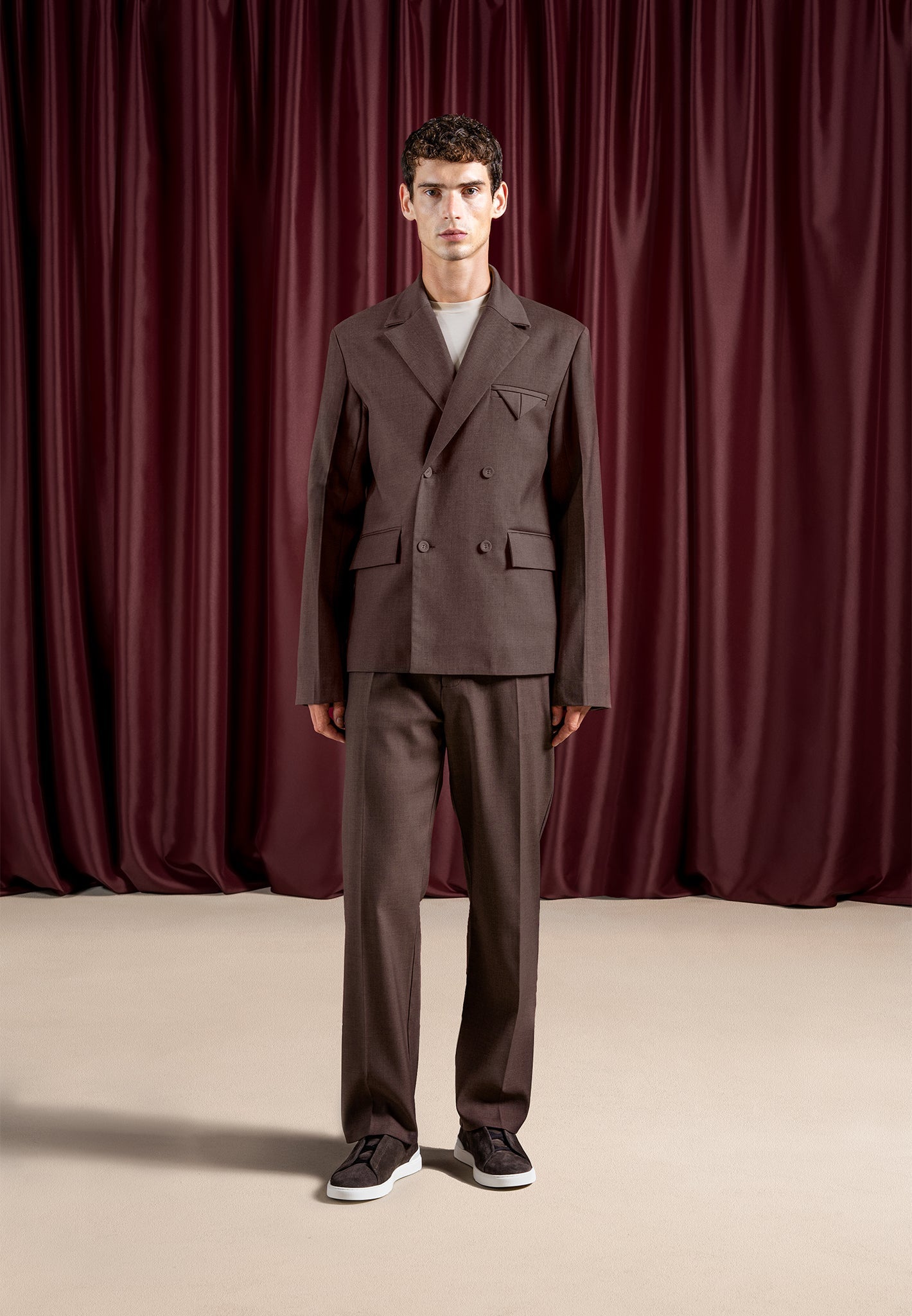 Regular Fit Twill Pleated Trousers for Men | Joseph Brown