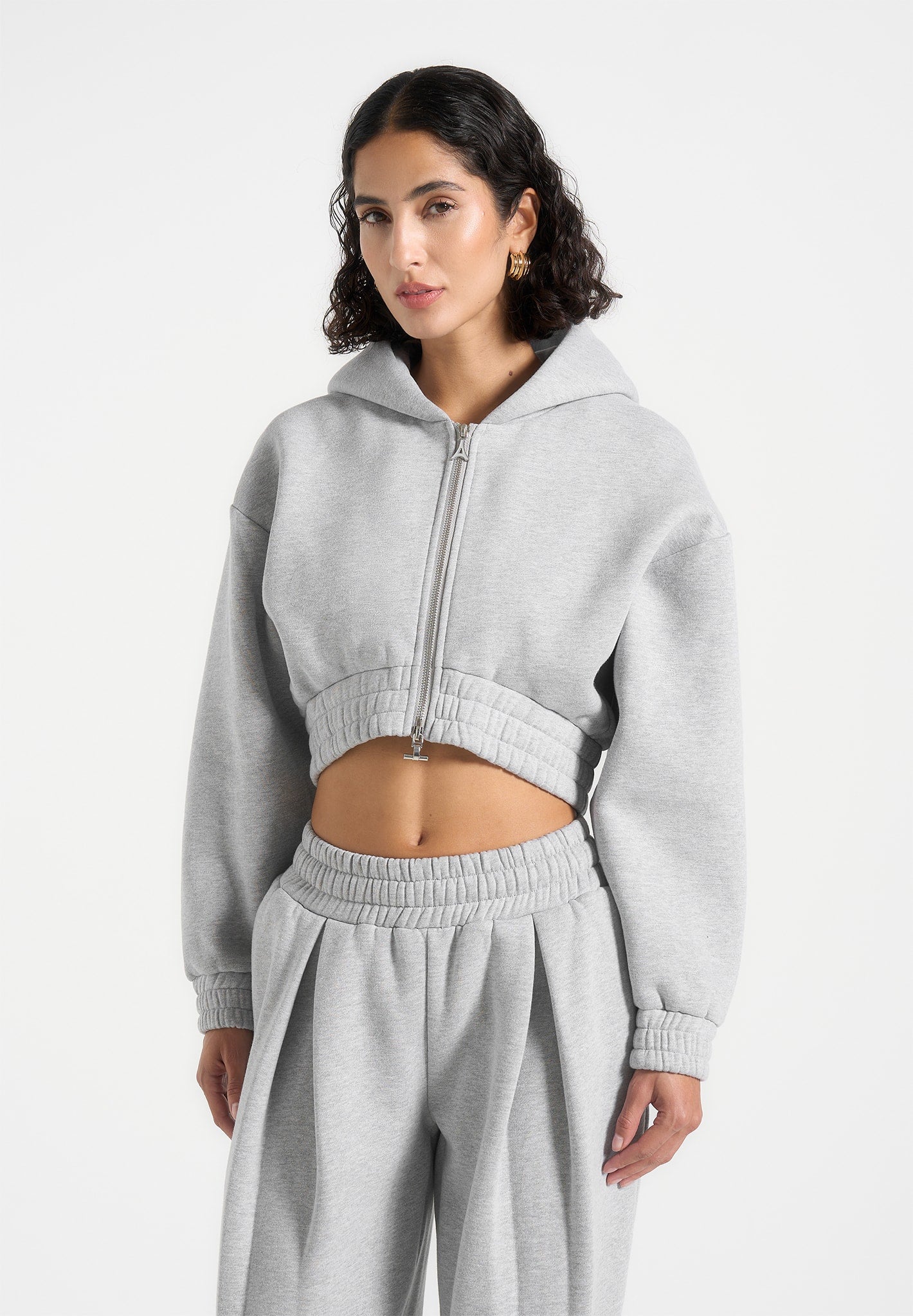 Relaxed Cropped Zip Hoodie with Oversized Hood | Josiane Grey