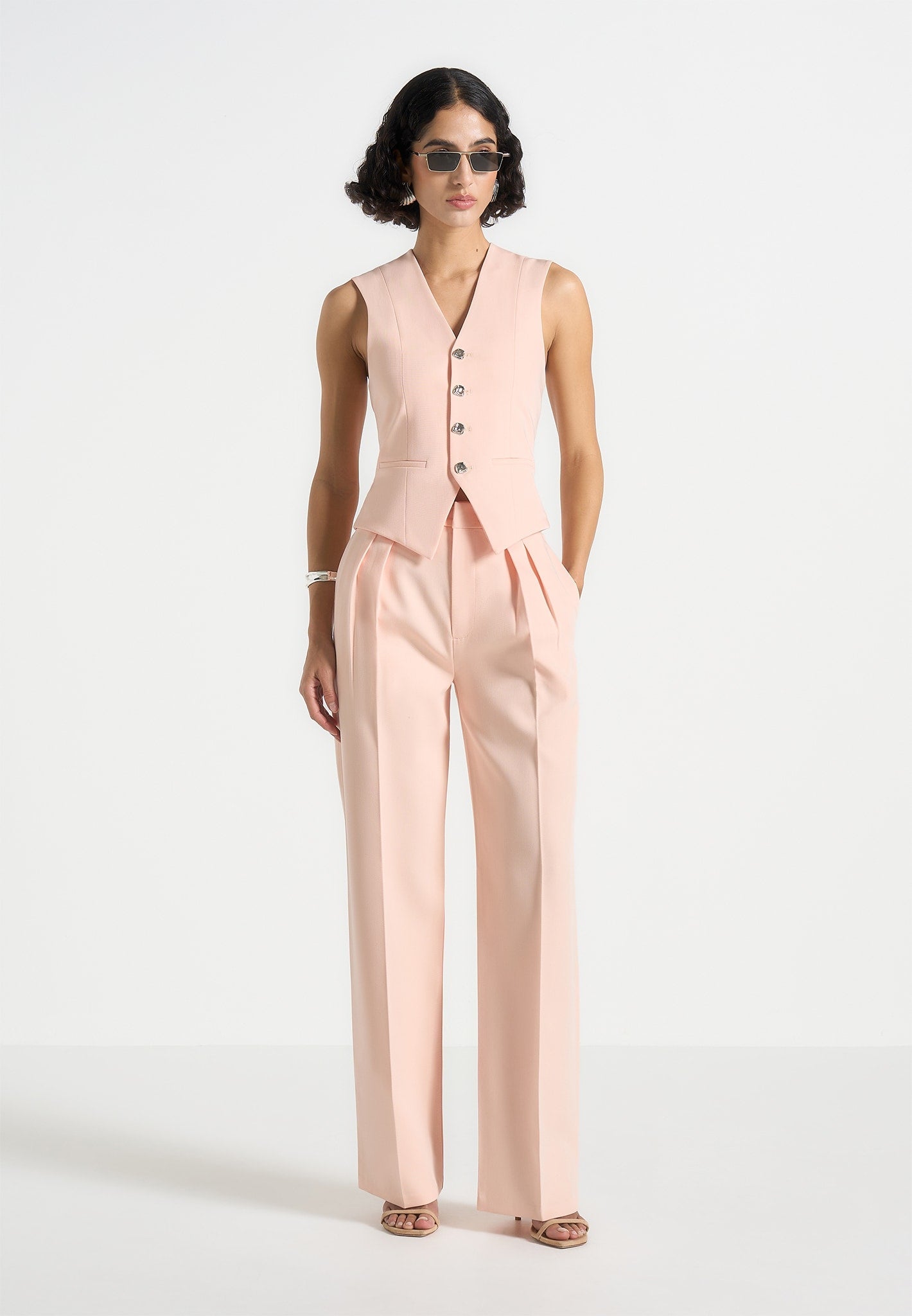 Tailored Twin Pleat Trousers for Women - Peach | Julie