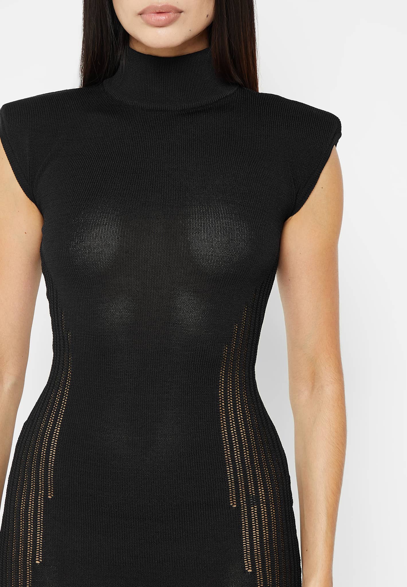 Knitted Bodycon Dress with Vegan Leather Sleeves | Manière De Voir