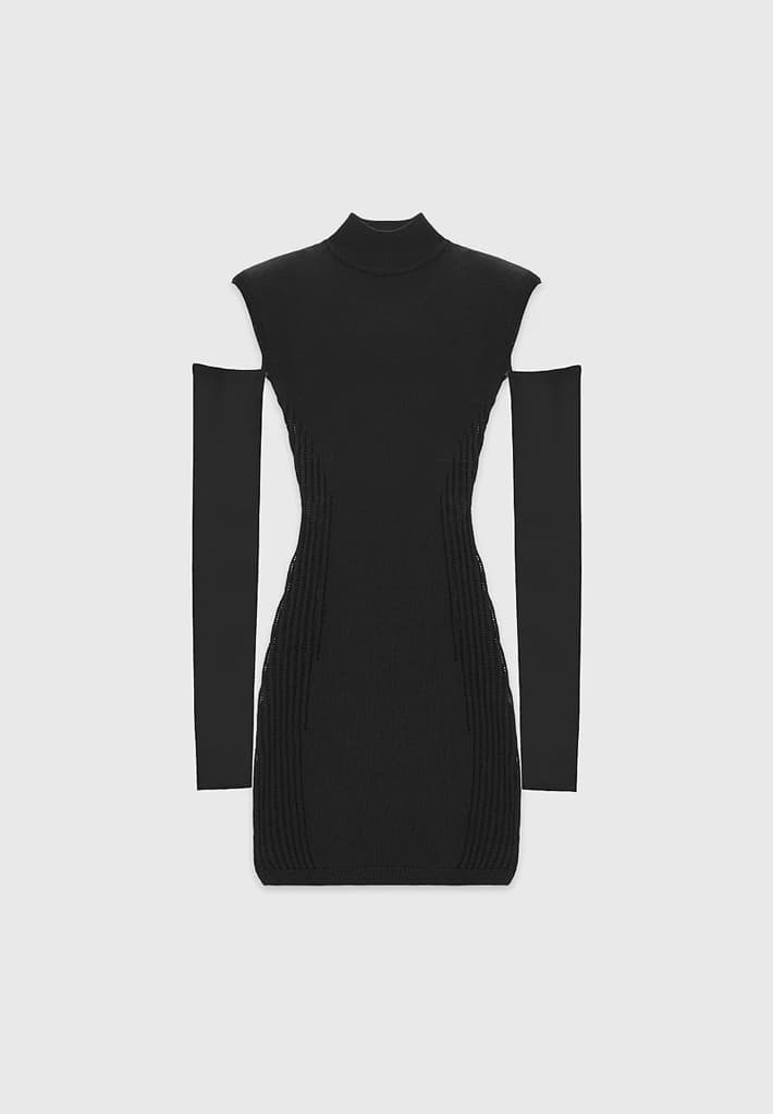 Knitted Bodycon Dress with Vegan Leather Sleeves | Manière De Voir