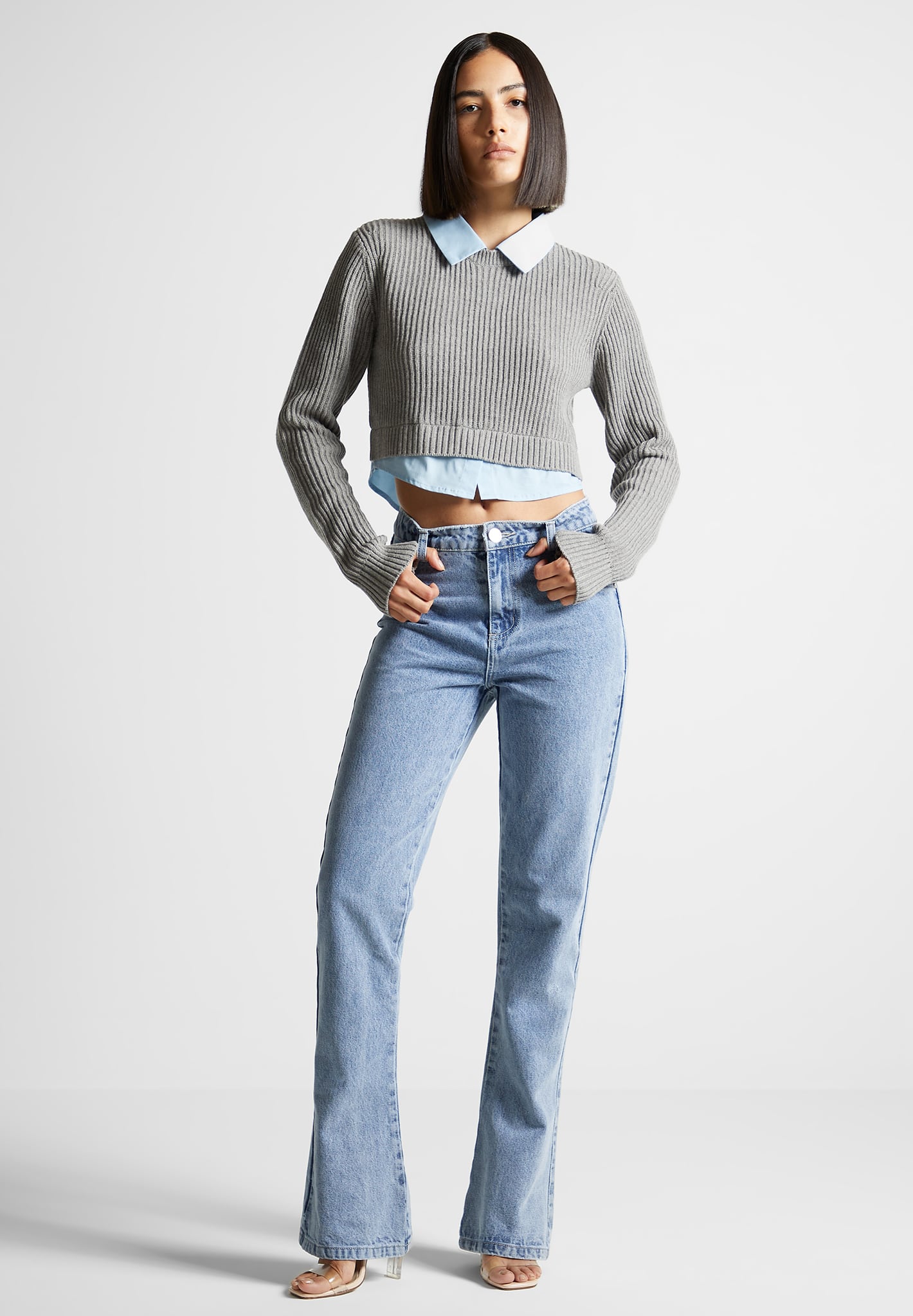 Knitted Jumper with Shirt Collar Detail | Lightweight & Stylish
