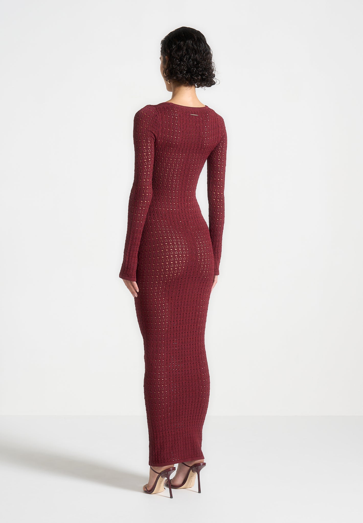 Knitted Scoop Neck Maxi Dress with Long Sleeves | Wine Red