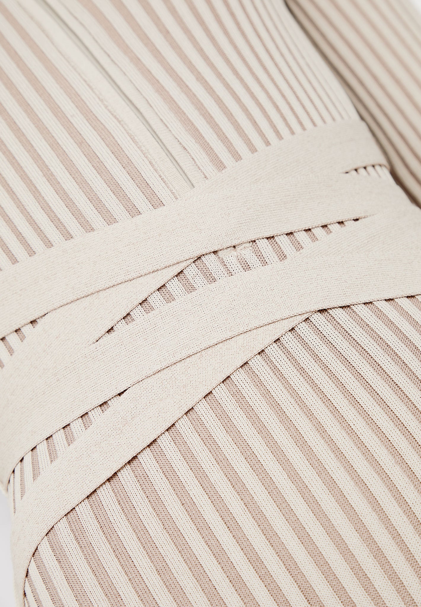 Knitted Two Tone Jumpsuit with Belt for Evening Out | Beige/Taupe