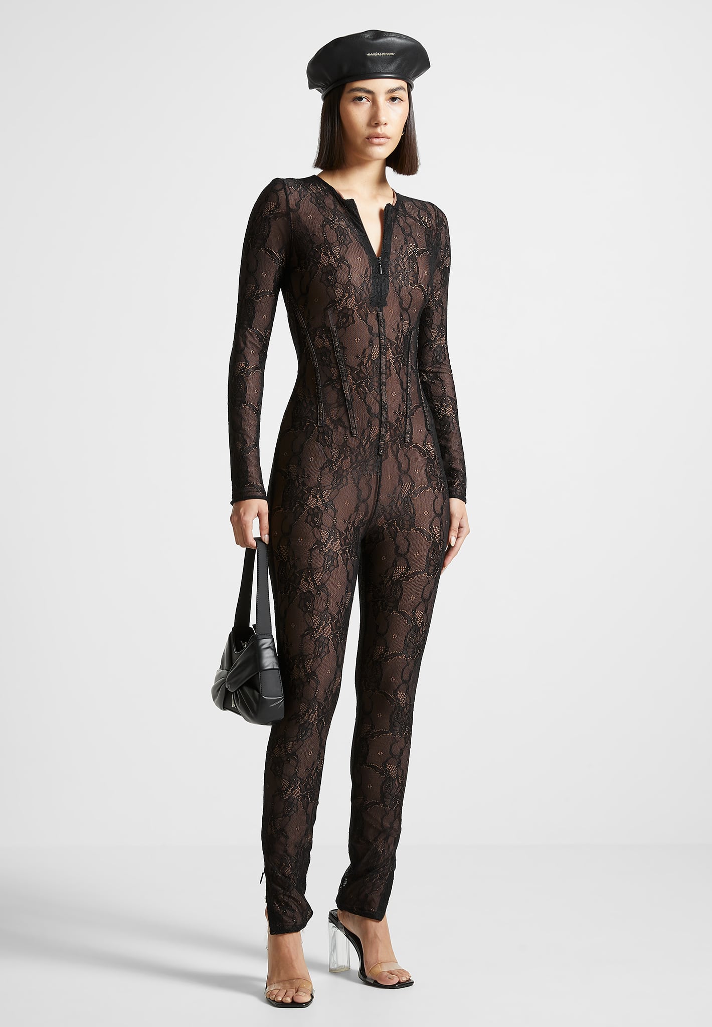 Black Lace Jumpsuit with Corset Detail | Long Sleeve Elegance