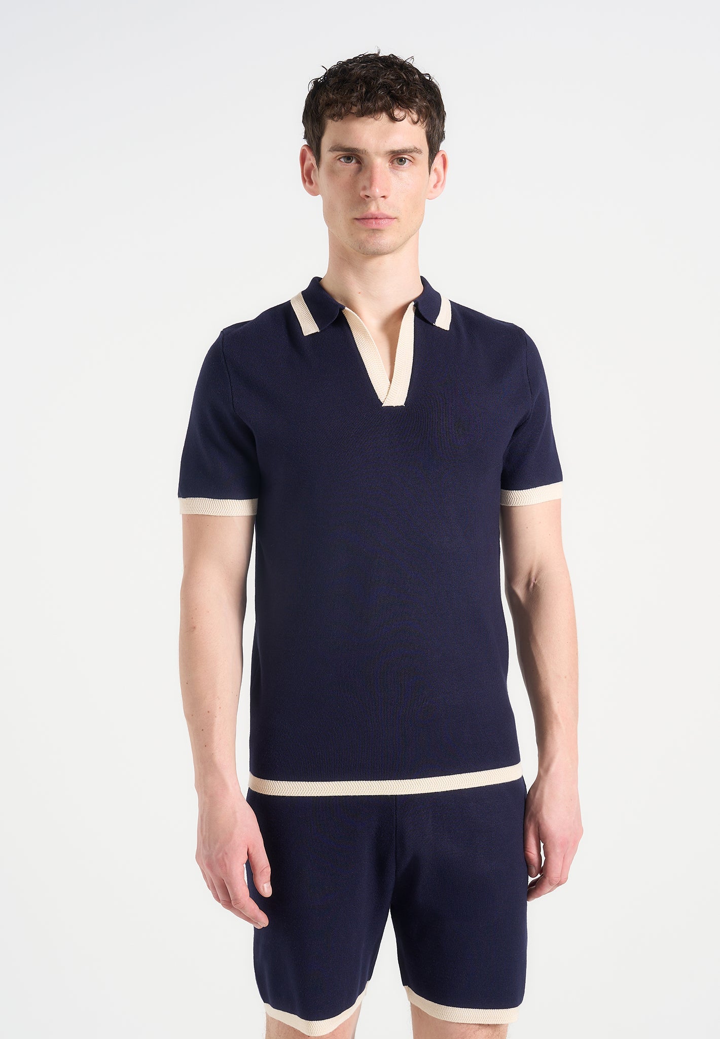 Contrast Detail Knit Polo Shirt with Tonal Blocking | Lambert